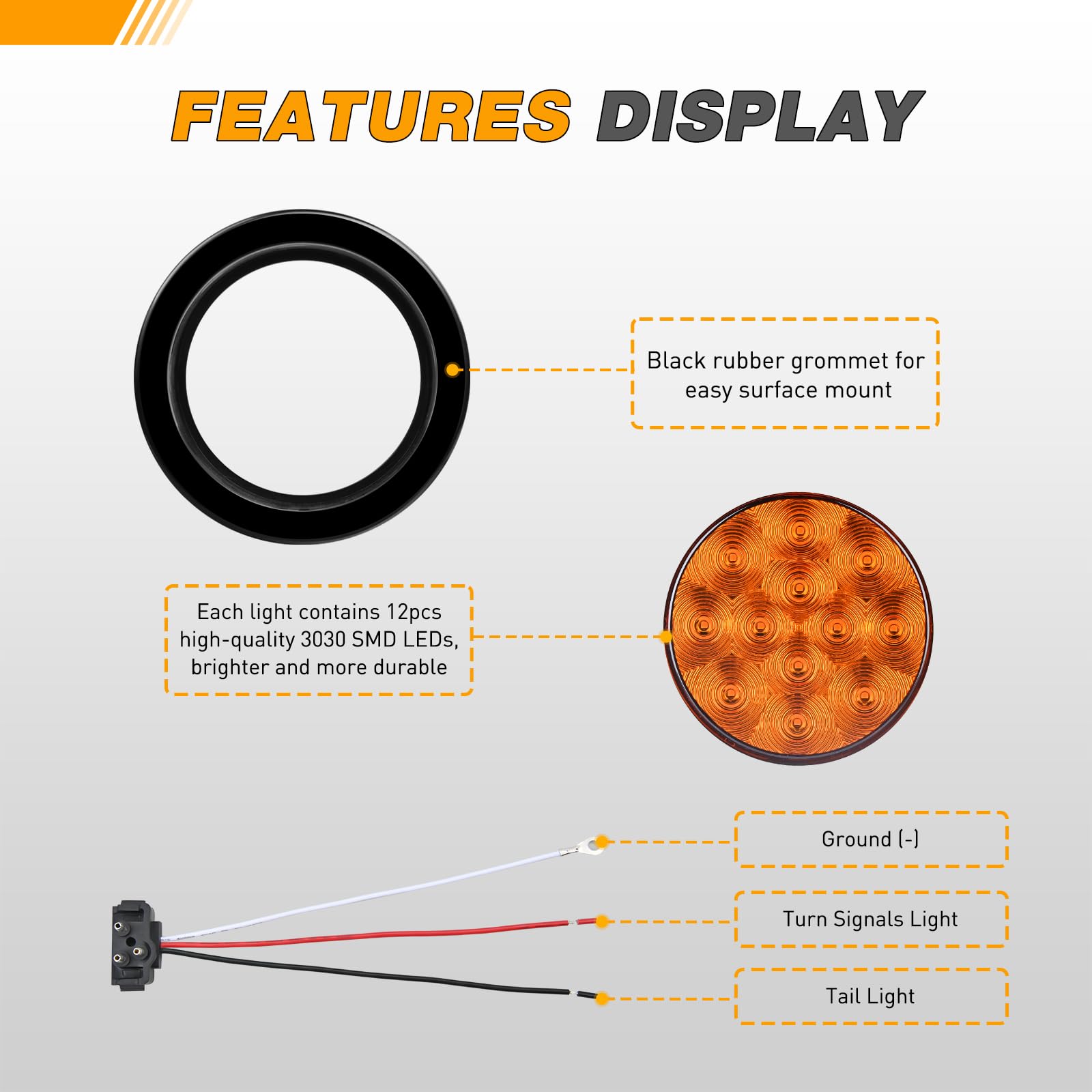 GOOACC Trailer Tail Light 2 PCS 12 LED Amber Turn Signals IP67 Waterproof Model Tail-13