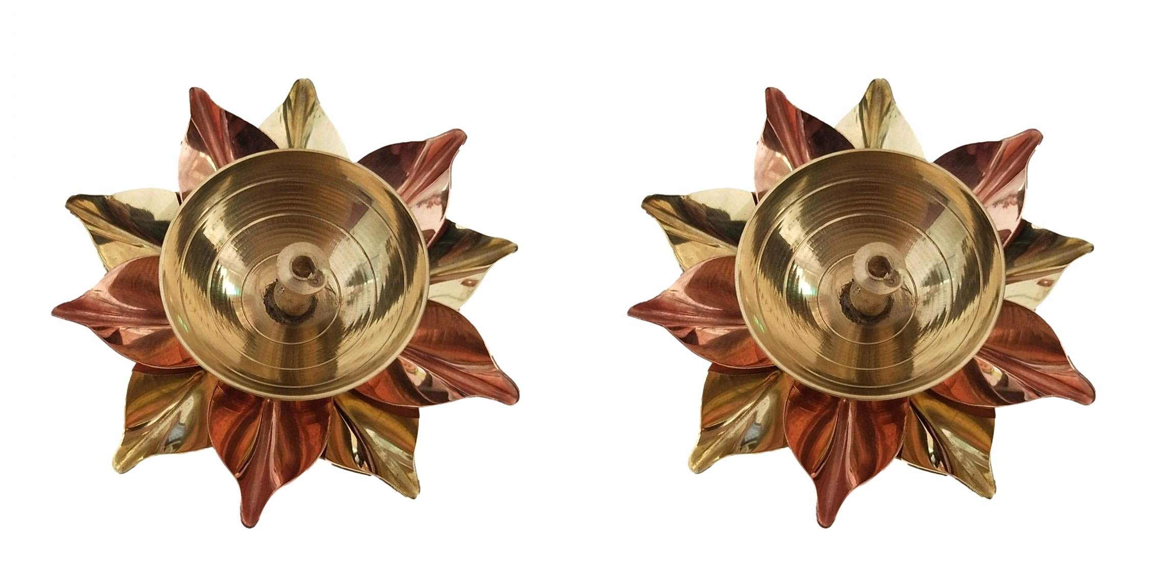 athizay Brass Diyas Pack of 2 for Pooja Virgin Brass Indian Diya Set Oil lamp Sets for Gifting Home Decor Lotus Vilakku (Kamaldeep Set)