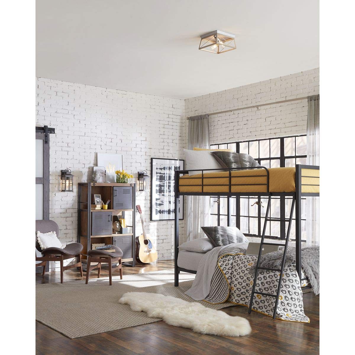 Progress Lighting Briarwood Collection 2-Light Bleached Oak Farmhouse Flush Mount Ceiling Light, Galvanized Finish