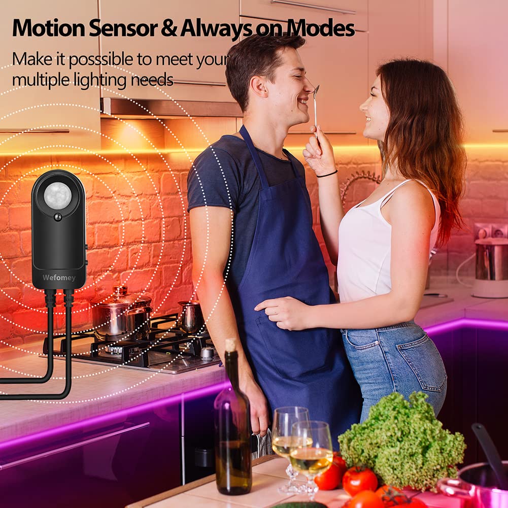 Wefomey RGB Under Cabinet Lights, 6 Pre-Cut LED Strips, 10ft, Motion Sensor, Remote Control, Music Sync, Plastic, Color Changing