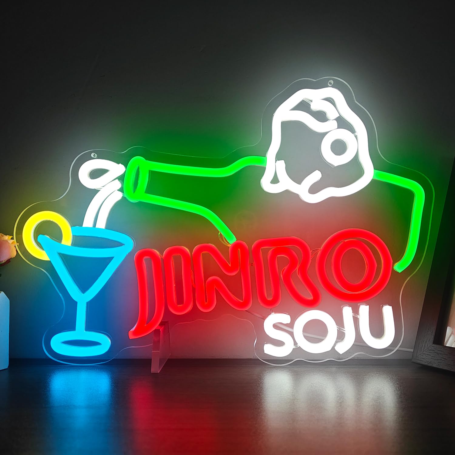 Geeinar Neon Sign for Wall Decor, Dimmable Acrylic LED Light, Colorful Jinro Frog Design, Great for Home Bar, Club, Bistro, or Party