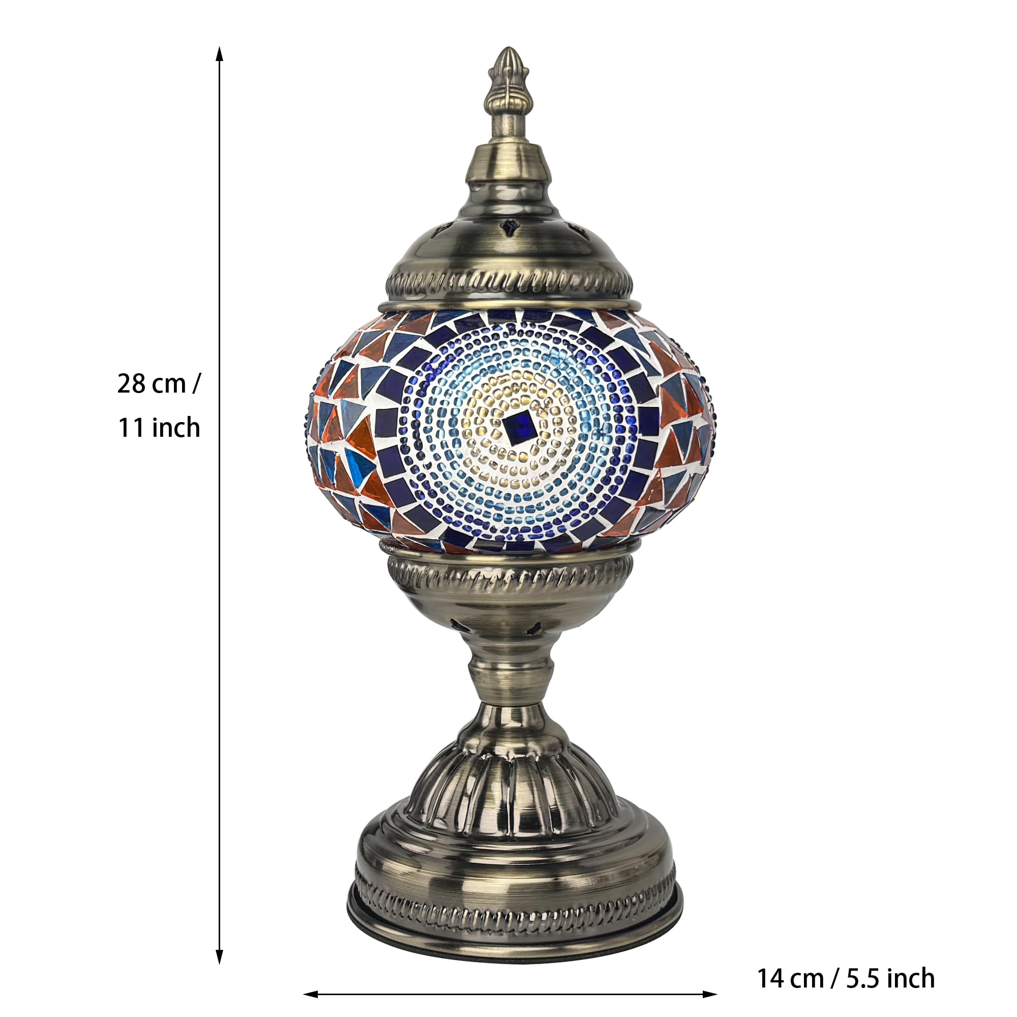 GOGERS Turkish Moroccan Table Lamp, Handmade Mosaic Glass, Tiffany Style, Blue Colorful, Model GS-HH-Y8