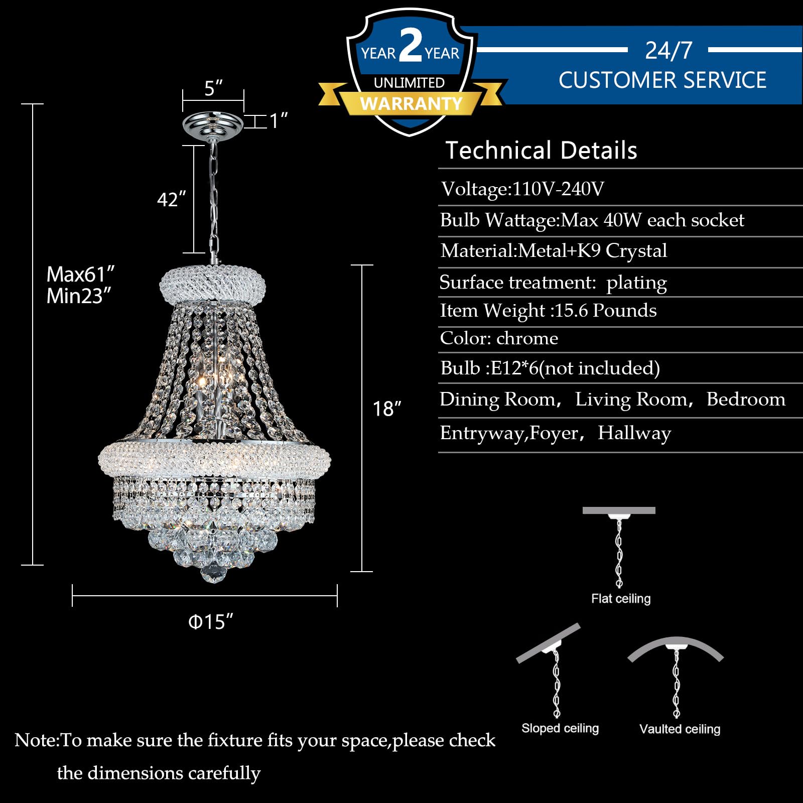 Crystal Chandeliers For Dining Room Light Fixtures Over Table  Empire Style K9 Crystal Chandelier For Living Room  6 Lights Chrome stylish Lighting Fixtures For Bedroom Kitchen Island Entryway D15 Inch