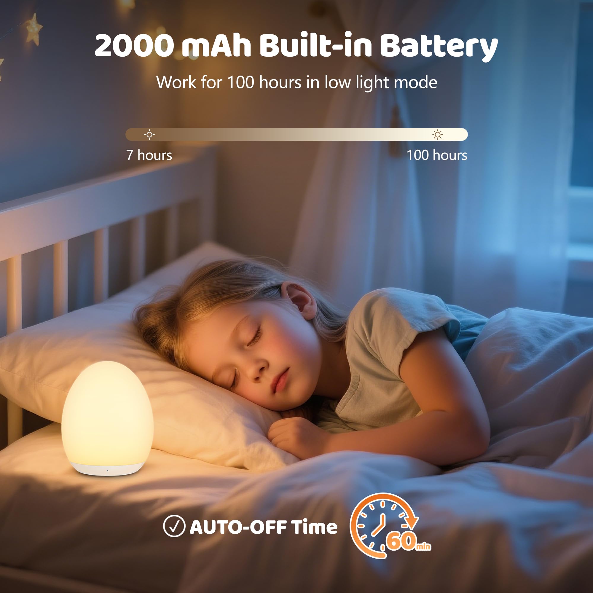 MediAcous Night Light for Kids, Egg Light for Nursery, 7 Colors Changing & Stepless Dimming, Soft Silicone Touch Night Lamp with