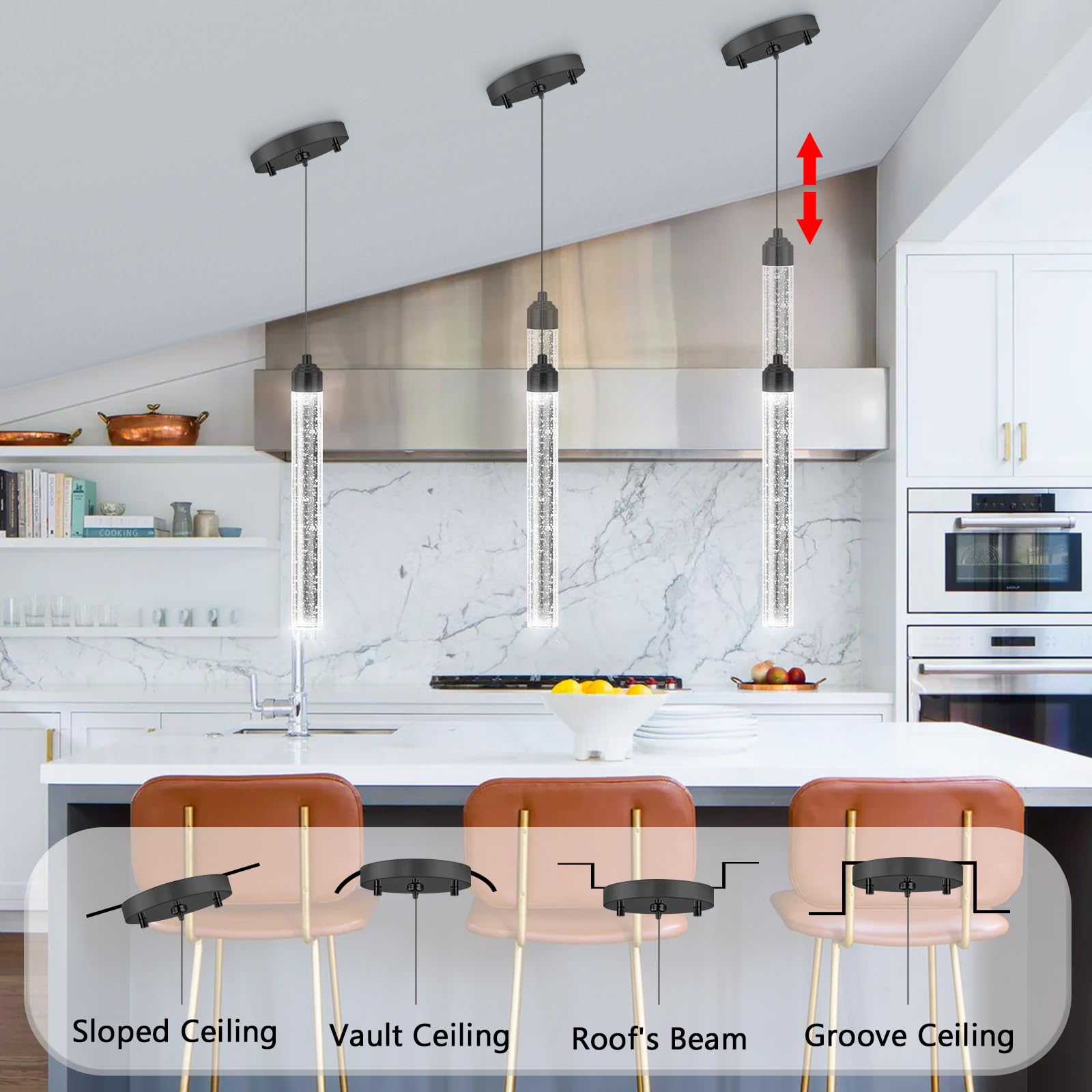 dolria Mini Chandelier Crystal Pendant Light, Dimmable, 1 Light, Black, Model PC0008-1T-B for Kitchen Island/Dining Room