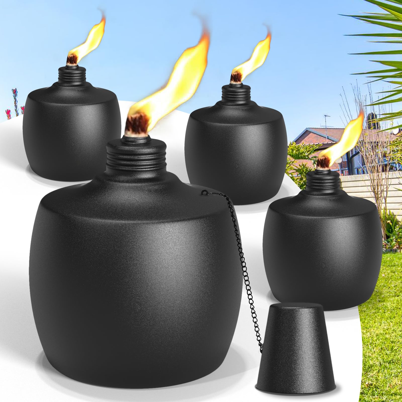 Falbawr 4-Pack Citronella Tabletop Torches, Metal Oil Burners For Outdoor, Yard & Patio