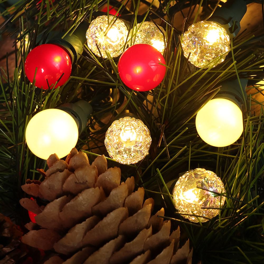 Christmas Lights 19Ft 70 LEDs G15 Pearlized Red White Christmas Lights Waterproof Connectable LED Stirng Lihgts Indoor/Outdoor G