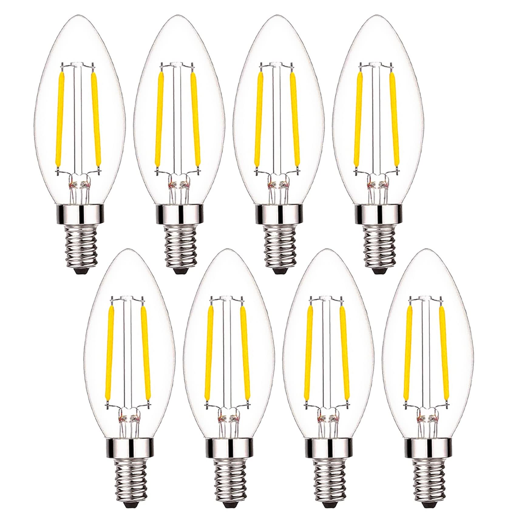 Sunaiony Led Candelabra Bulbs 25Watt Equivalent, B11 Led Bulb 2W Warm White 2700K E12 Base, Dimmable Edison Chandelier Light Bul