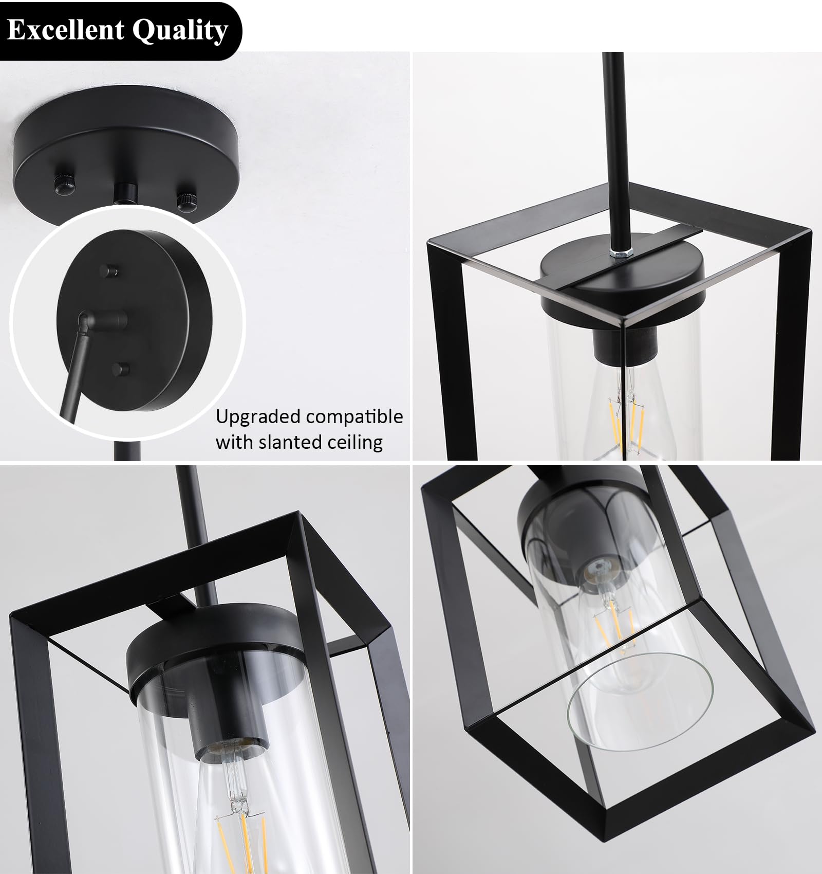 Sheenkarion 1 Pack Farmhouse Black Kitchen Island Pendant Light,Modern Hanging Pendant Light Fixtures With Metal Cage And Clear