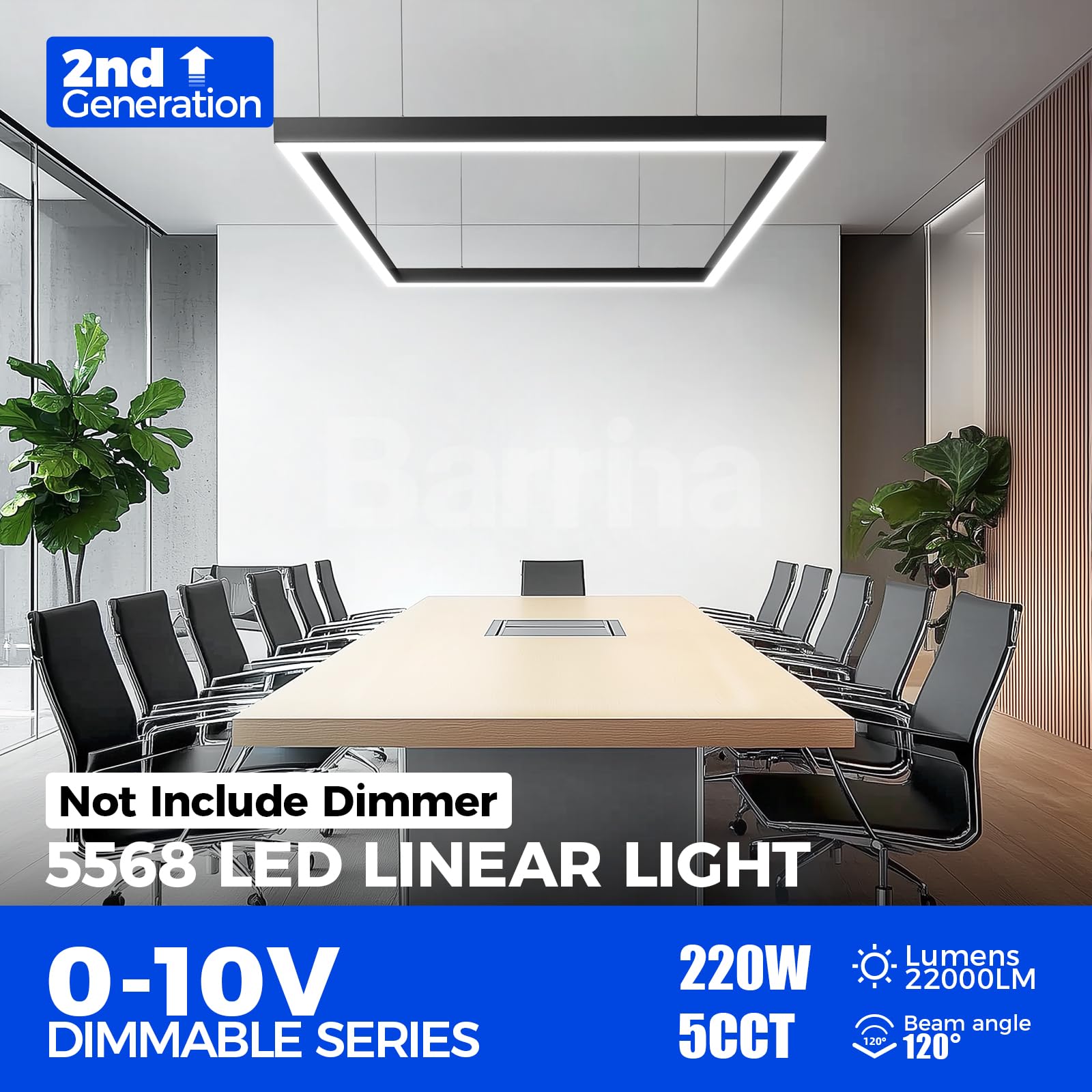 Barrina 9FT x 5FT LED Linear Light, 306W, Color Changing 3000K-6000K, Black, Model 9d5a2aba, Remote Control