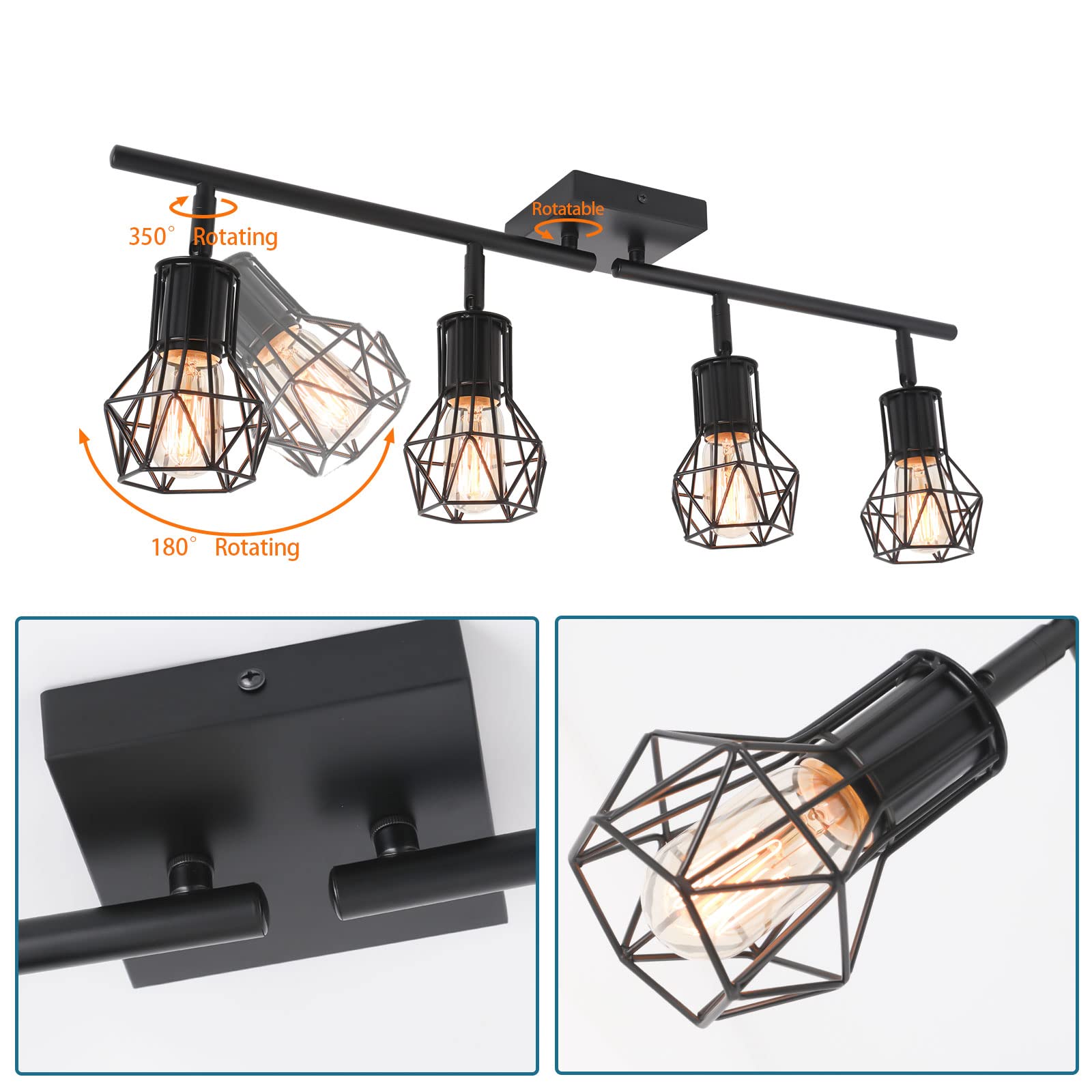 Banganma Track Lighting Fixtures Ceiling,Industrial Black Kitchen Track Lighting For Kitchen, Living Room, Dining Room, Hallway(