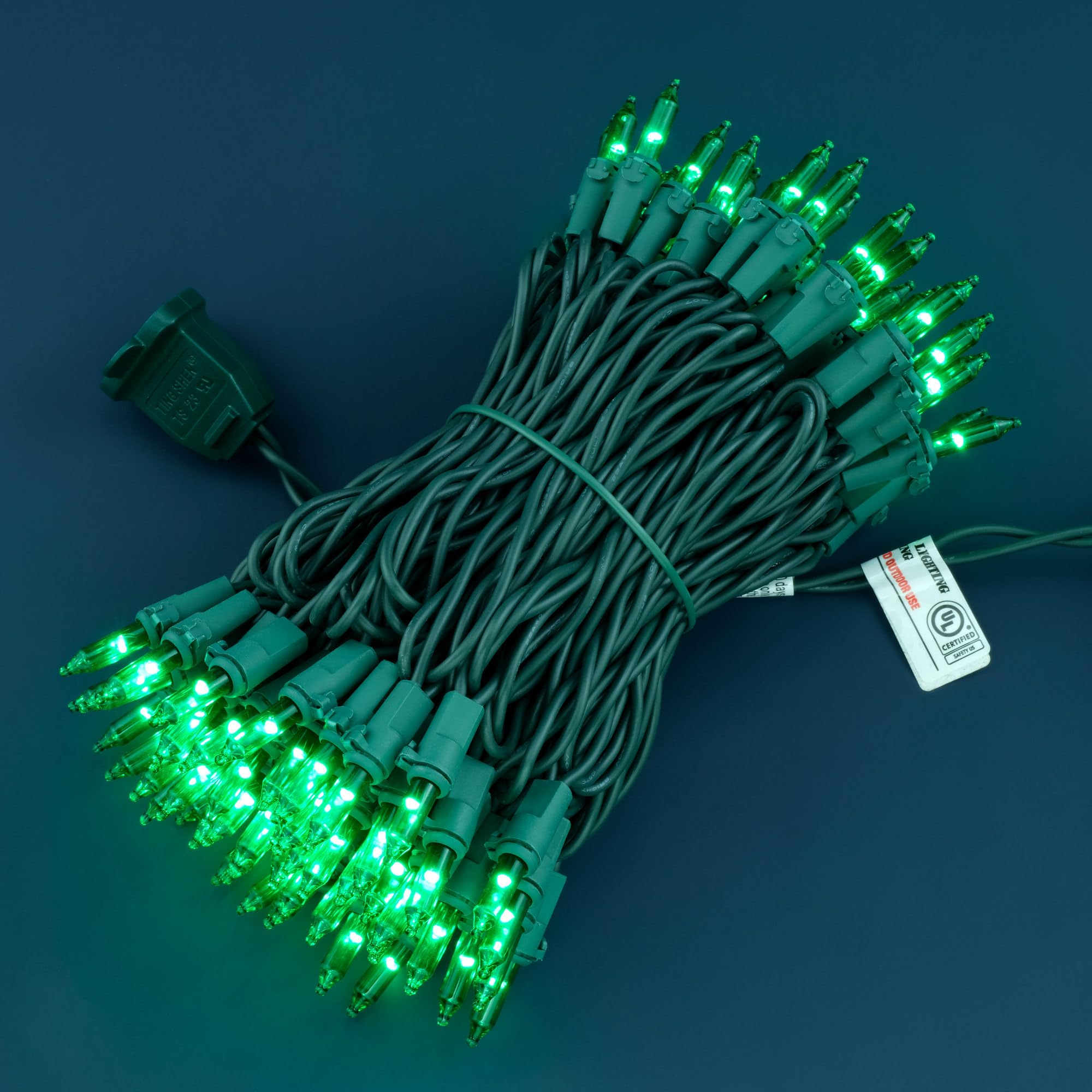 YULETIME 100 Count Mini String Lights, 33ft Green Wire, UL Certified, Incandescent-Like LED, Green Color
