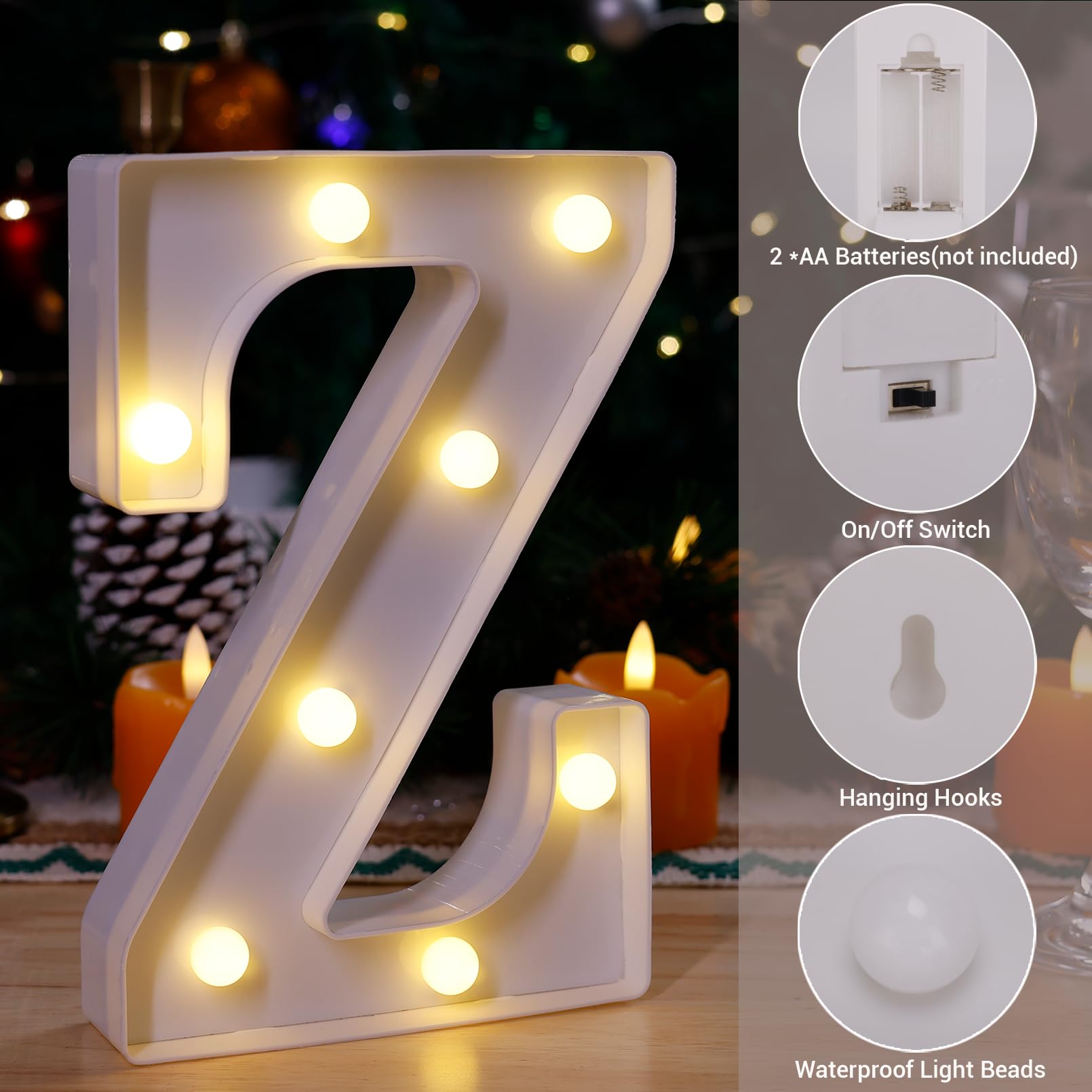 Led Marquee Sign Light Up Letters, Alphabet Light Up Letters Sign, Battery Powered Led Letter Lights For Night Light, Wedding, Birthday, Party, Christmas Or Home Decor (Letter Z)