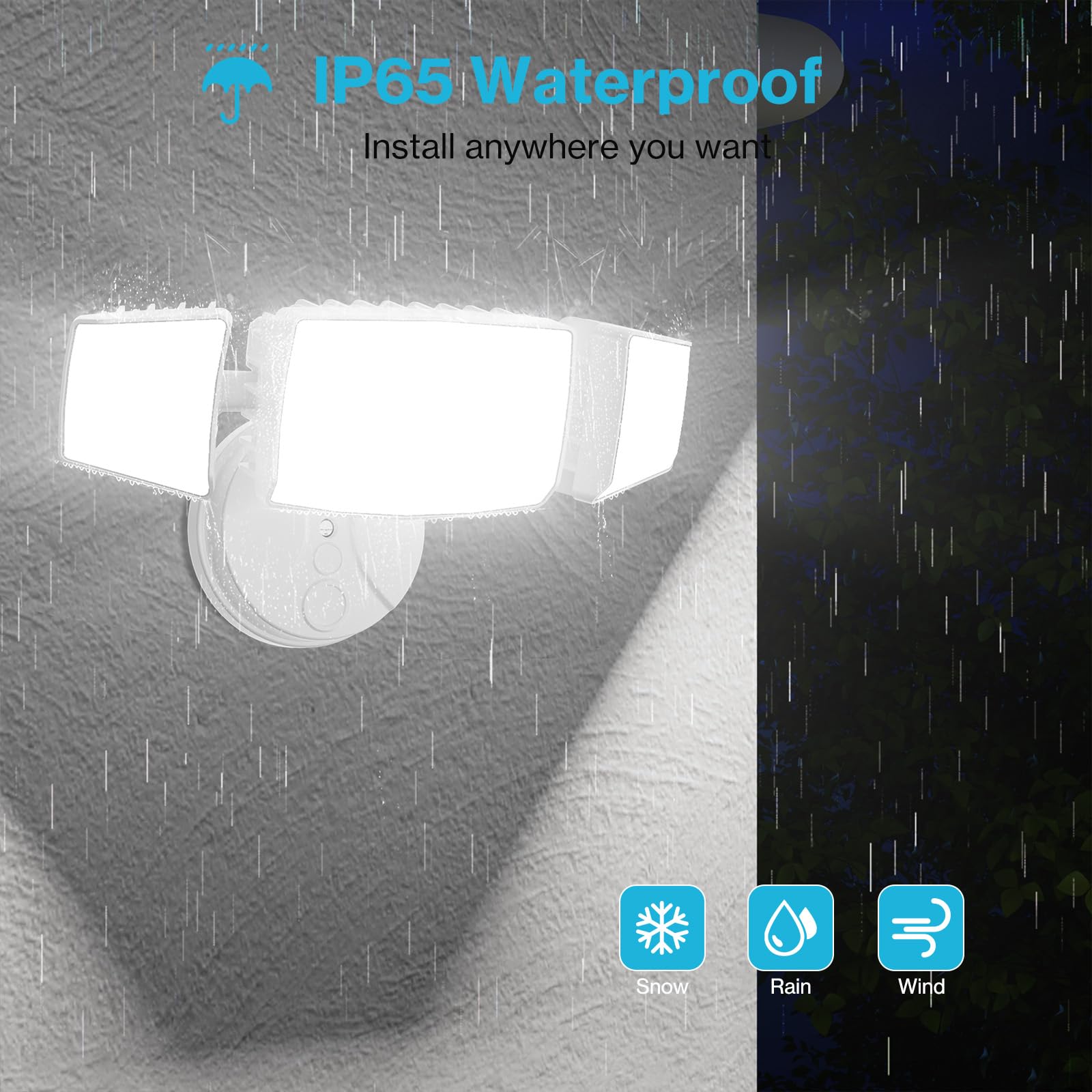 Olafus 55W Led Flood Light, 5500Lm Waterproof Security Light, 3 Adjustable Heads, 6500K, White, Model Bdb50-3