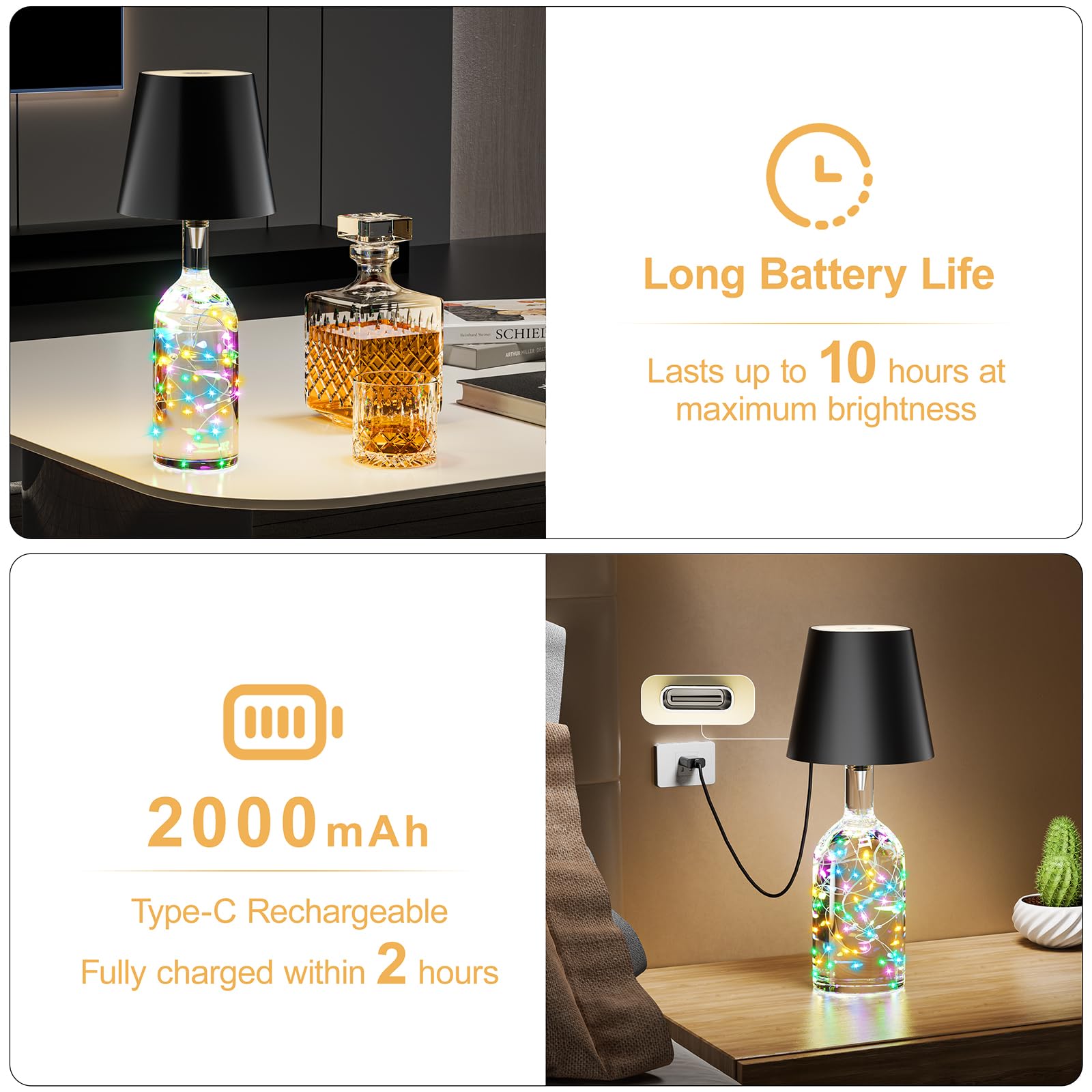 Wireless Bottle Lamp Shade,Wine Bottle Lights With Remote,2000Mah Liquor Bottle Lamp With Rgb String Lights And Timer,5-Level Br