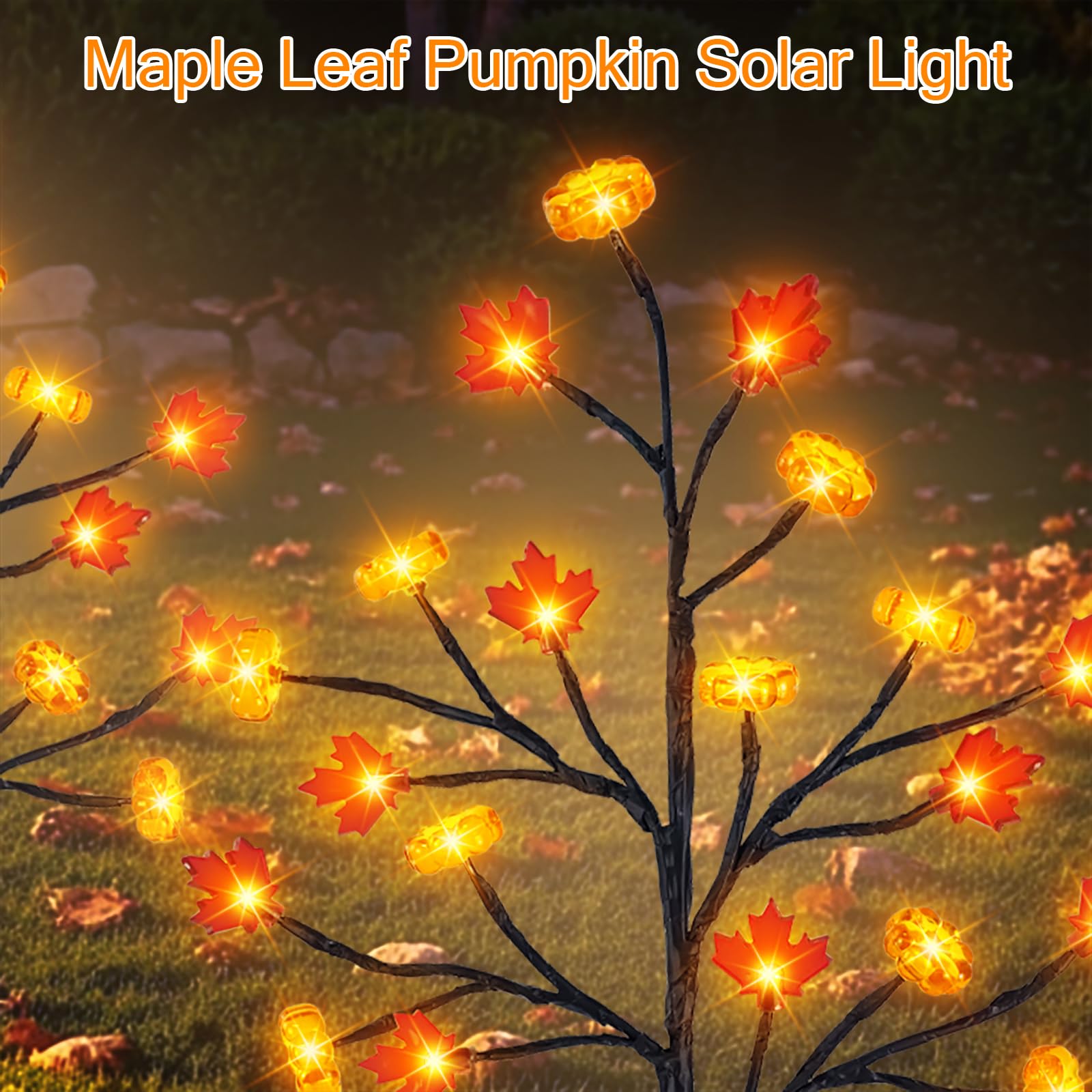 unlemoni Solar Pathway Lights, 80 LED Maple Pumpkin, 8 Modes, Waterproof, 4 Pack, Red, Model IPS386