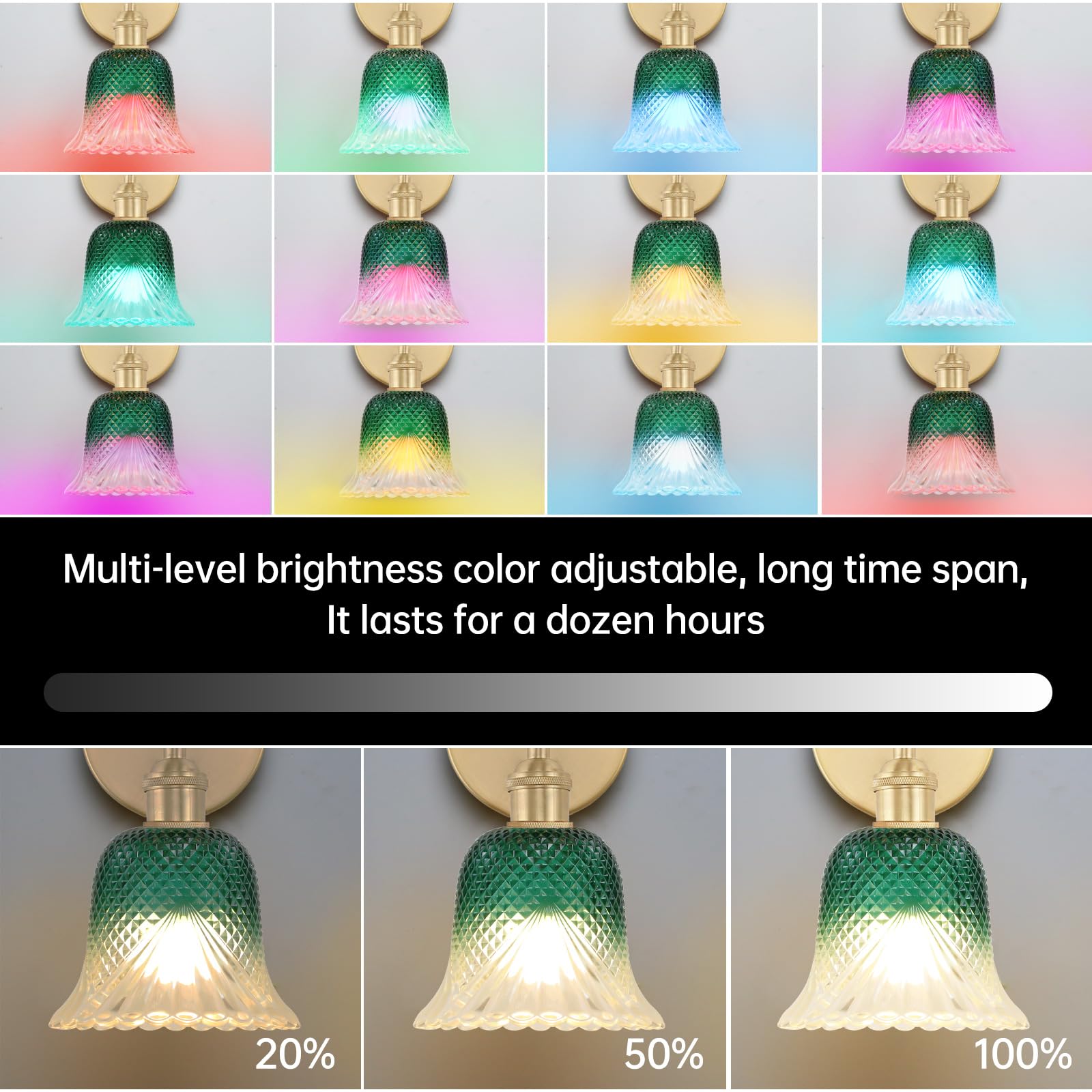 GEEZO Vintage Battery Operated Wall Sconce, Rechargeable Light with Remote Control, Ripple Colors, Model GEEZO-Y-11, (1 pack)