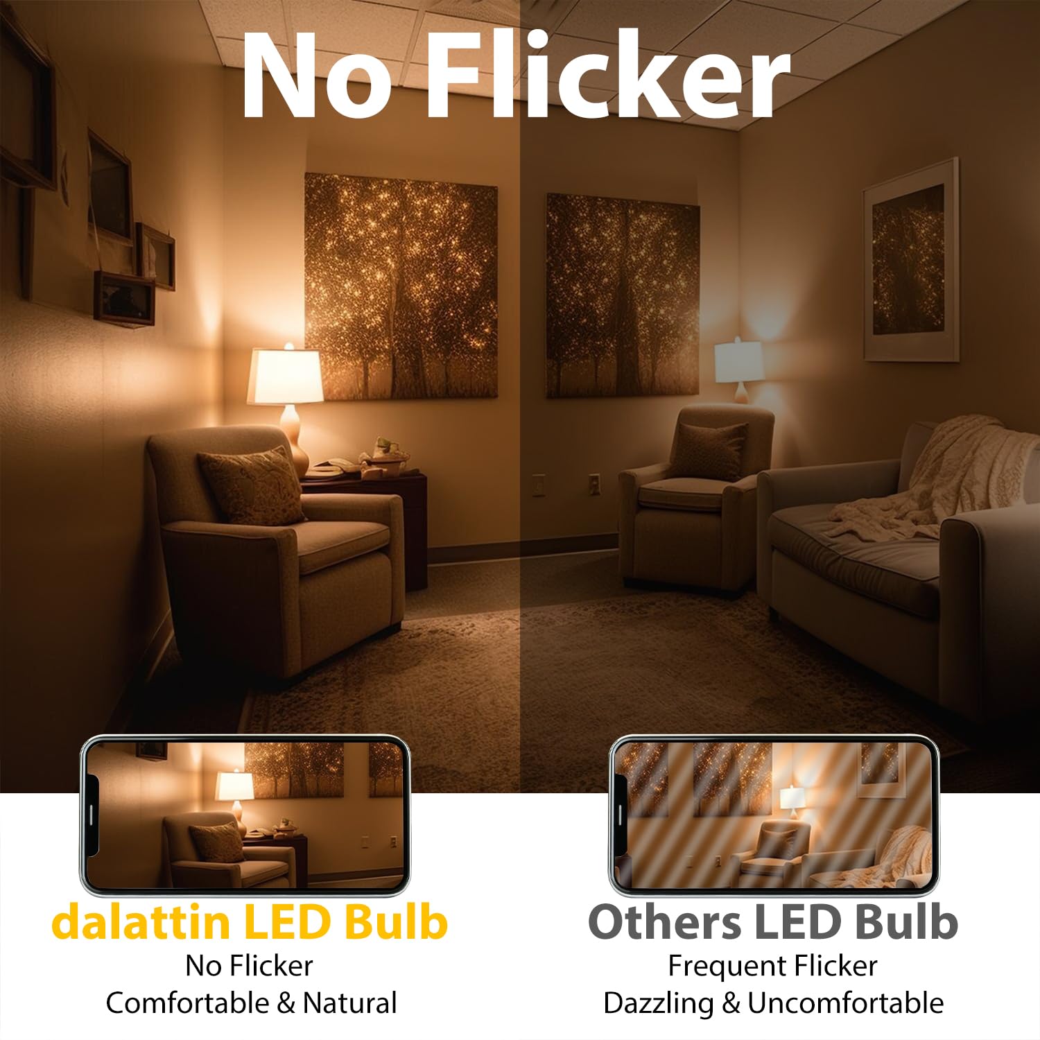 Dalattin 6 Pack A19 Led Bulbs,9W Equivalent 60 Watts,E26 Base,Soft White 2700K,800 Lm,Non-Dimmable,Efficient Energy Saving Light