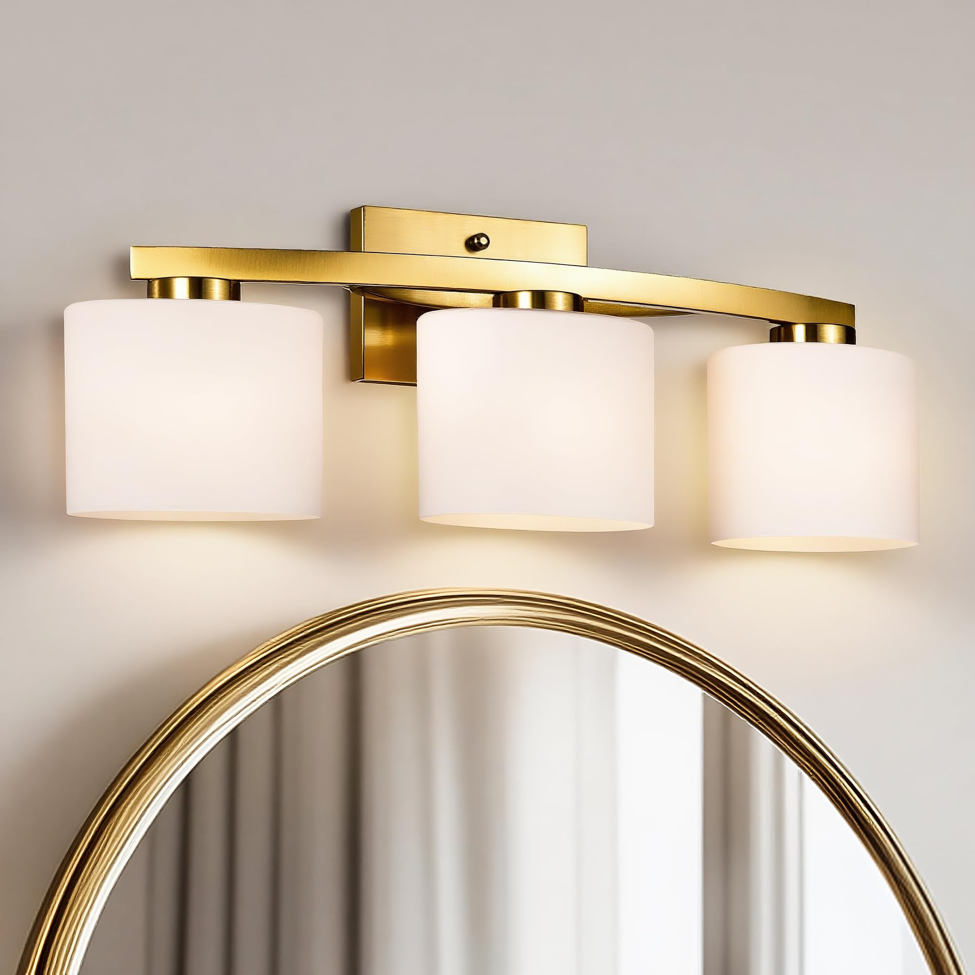 Edvivi Bathroom Light Fixtures, 3-Light Modern Gold Vanity Light Over Mirror, Wall Sconces with Oval-Shaped White Glass Shades f
