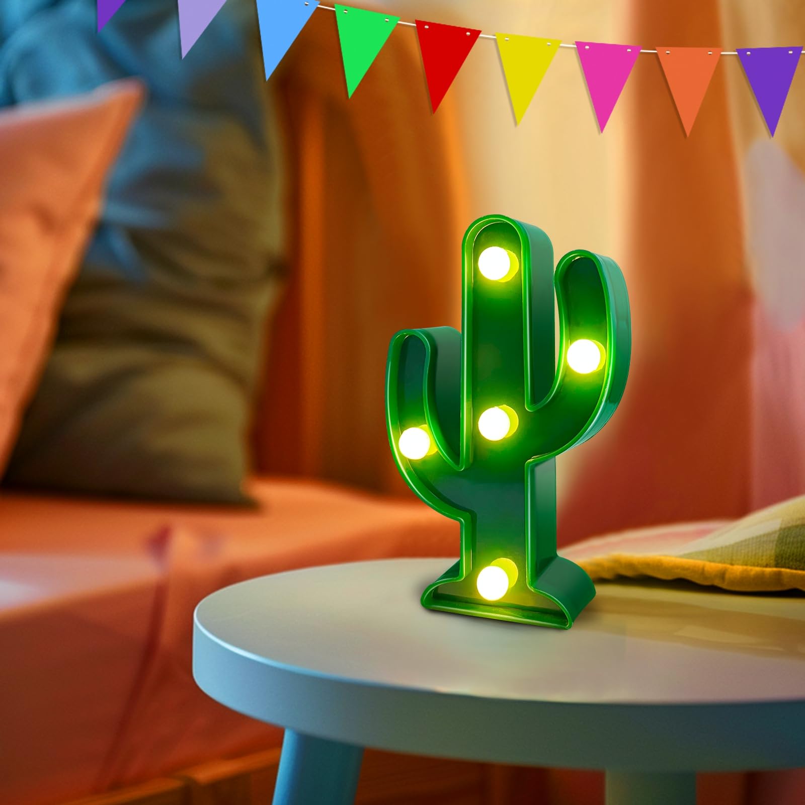 Turnmeon 5 Piece Cactus Decor Led Cactus Light Fiesta Decorations, Fiesta Mexican Party Decorations Green Cactus Night Light Cute Table Lamps For Kid'S Room Bedroom Home Decor (4.72 X 2.76 Inch)