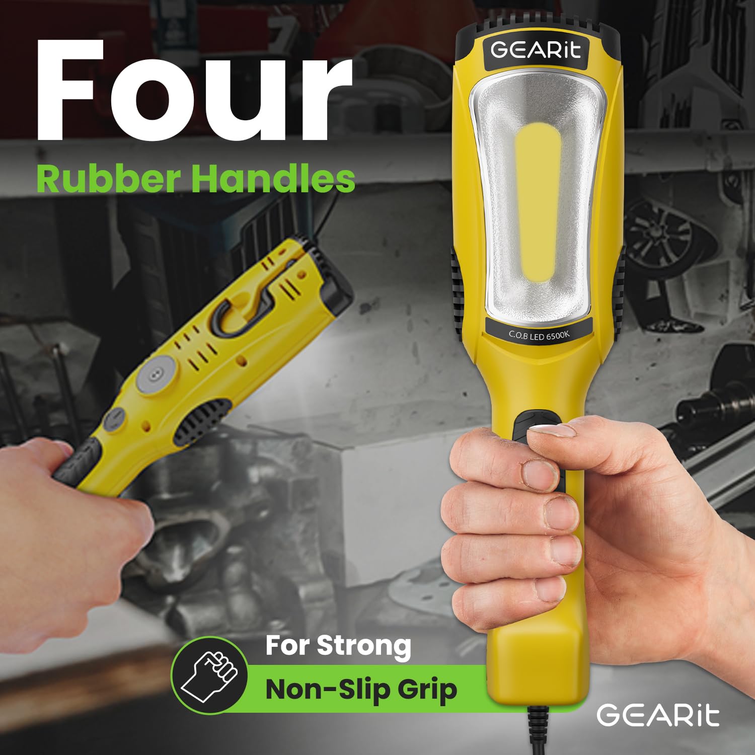 Gearit Led Work Light (20 Feet) 1200 Lumen Cob Led - 16 Gauge Sjtw Indoor/Outdoor Nema 5-15R Extension Cord - Handheld, Rotating Hanger, Magnetic Base For Auto Mechanic And Construction - 20Ft