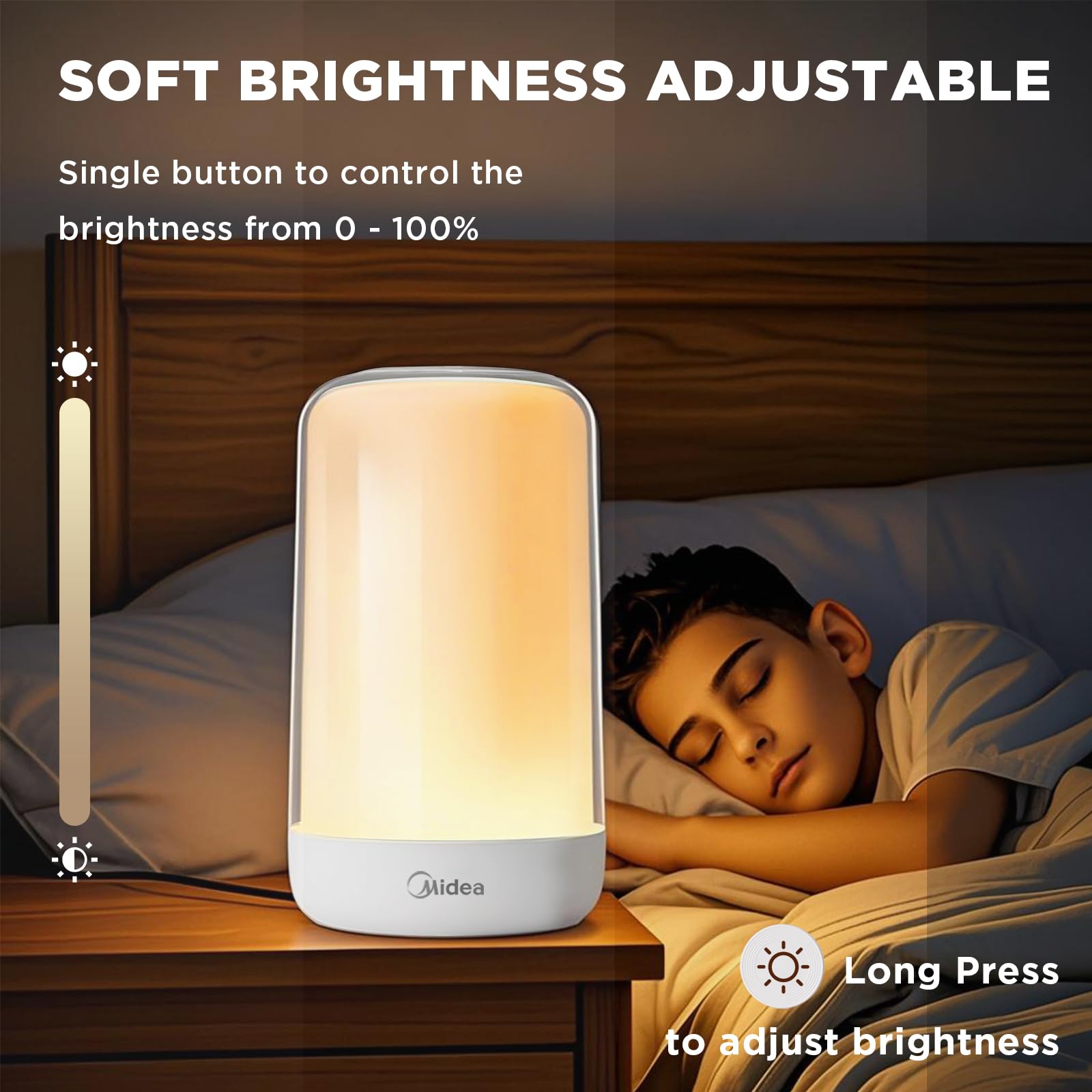 Midea RGB Touch Lamp, 1200mAh Rechargeable, Dimmable, Portable, Baby-Safe Material, Model MYD-2Y1, White/Warm/Natural
