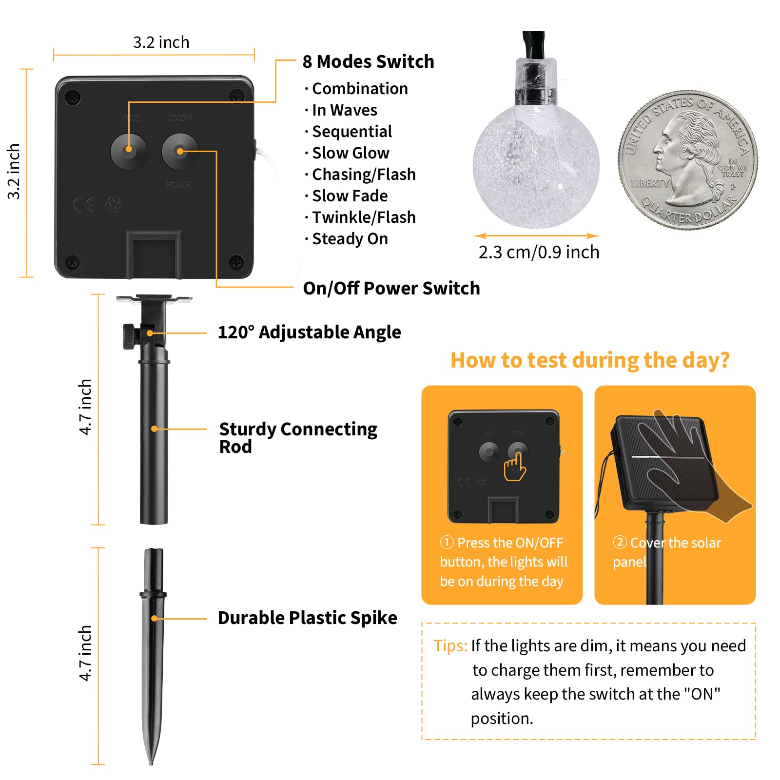 2-Pack 120 Led 72Ft Solar Lights Outdoor Waterproof, Crystal Globe Lights With 8 Lighting Modes, Solar Powered Patio Lights For Garden Yard Porch Wedding Party Decor (Warm White)