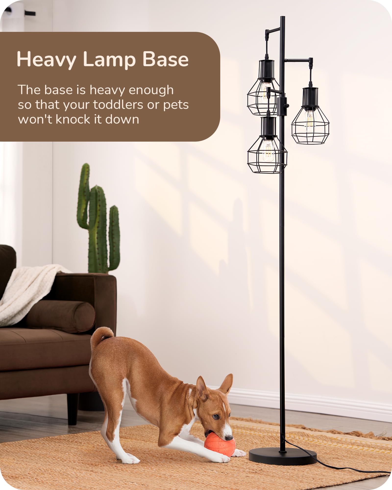 EDISHINE Dimmable Farmhouse Floor Lamp, Industrial Metal Design, Black, Model HLFL03G, 3 LED Edison Bulbs Included