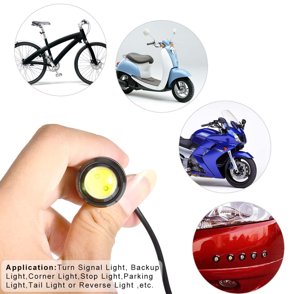 Kawell Universal 6 Pack High Power White 9W Led Eagle Eye Bumper DRL Fog Light Motorcycle Light Daytime Running Tail Backup Ligh