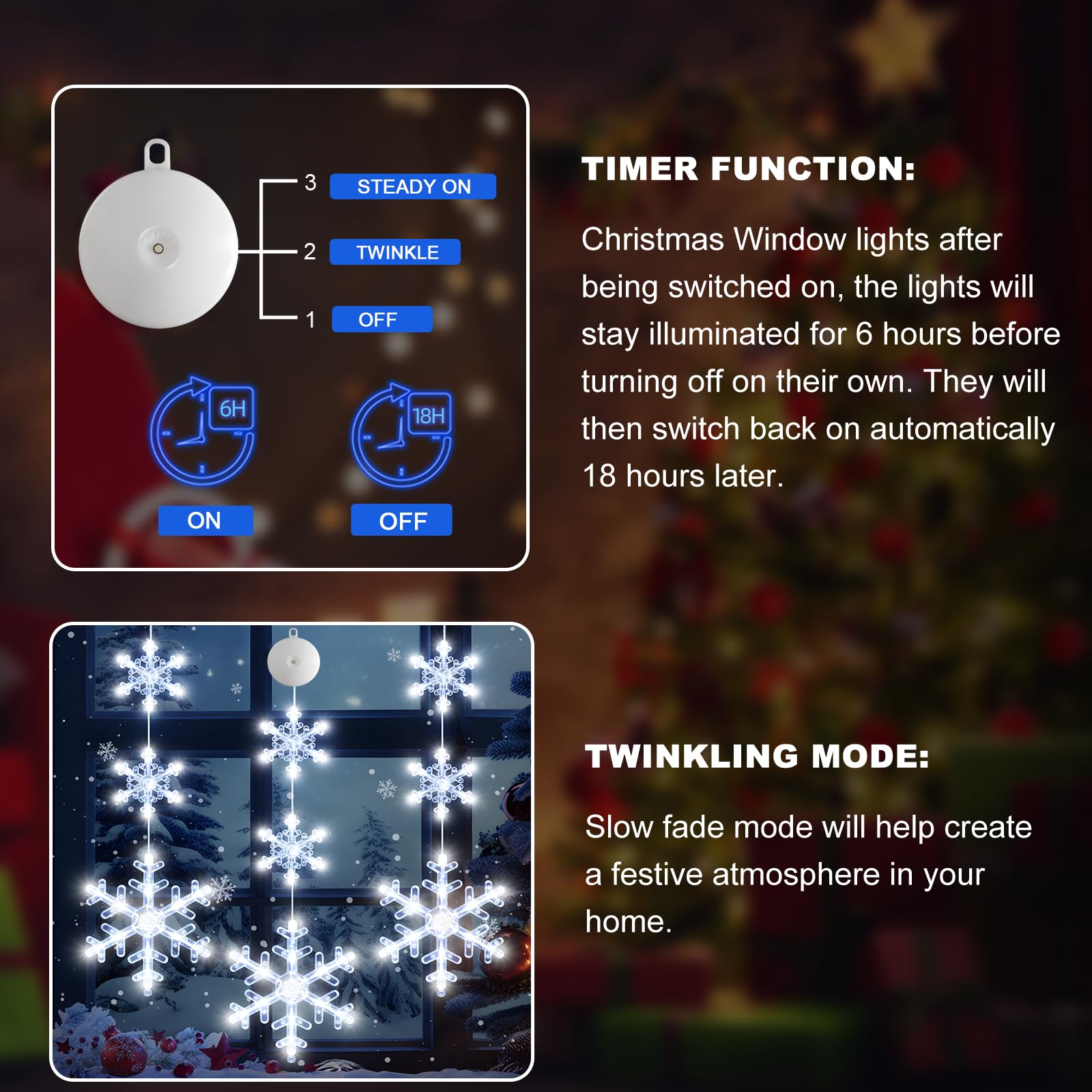 Lyubasa [Timer 3Pack Christmas Window Lights Decorations, Battery Powered Christmas Window Hanging White Lighted Snowflake Shaped Led Sucker String For Xmas Tree Fireplace Window Indoor Decor