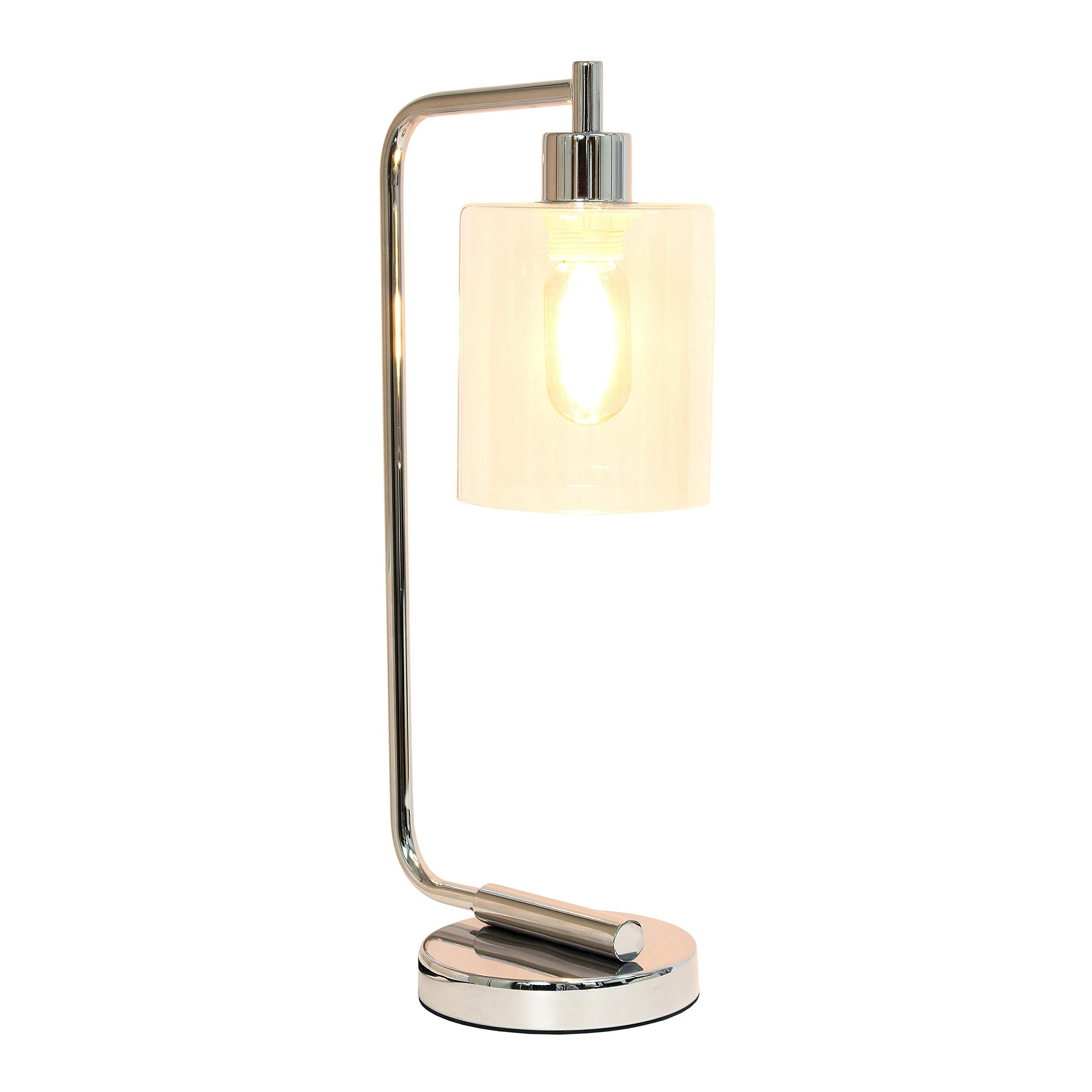 Simple Designs Desk Lamp, Industrial Iron Lantern, Glass Shade, Chrome, Model LD1036-CHR, Regular Size