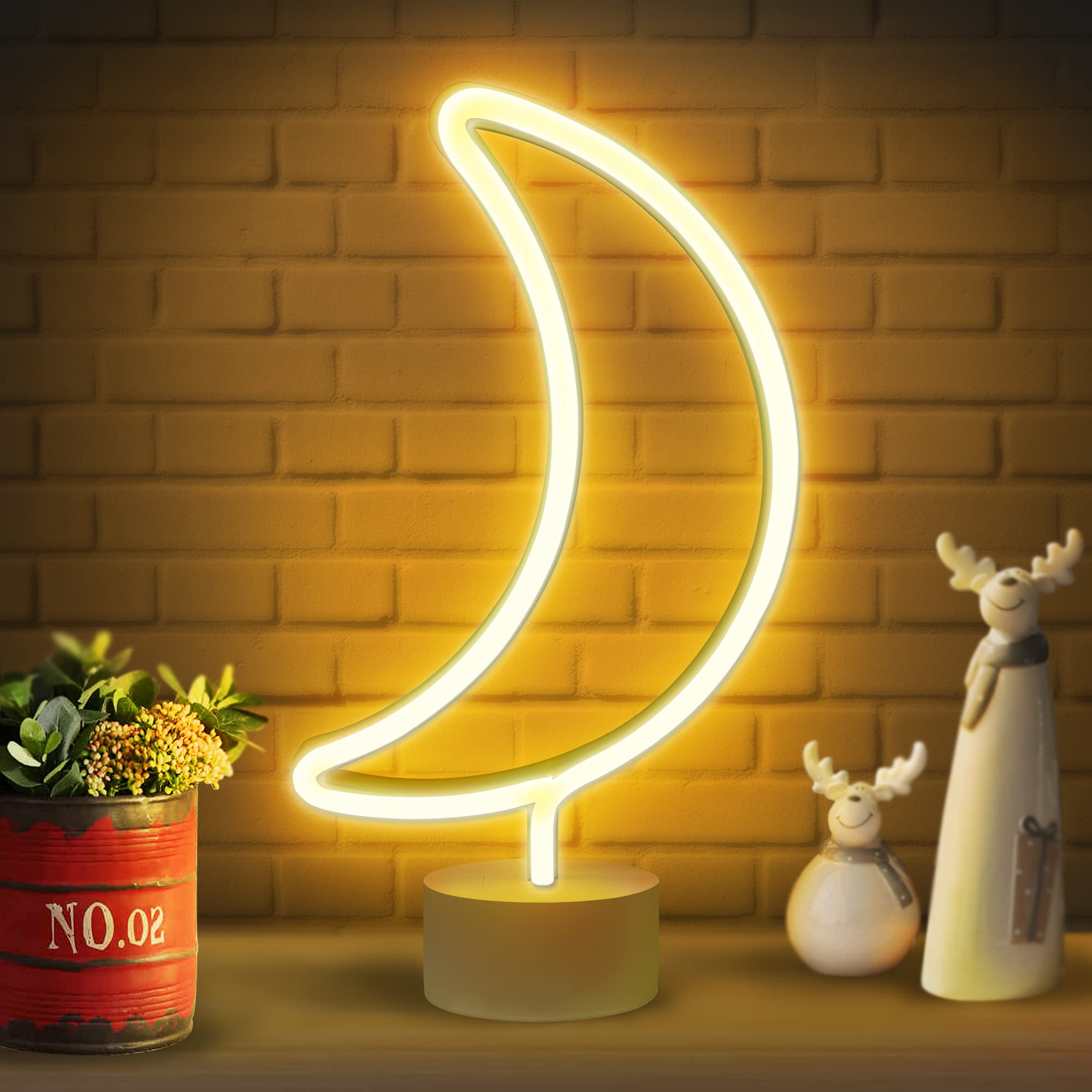 Lumoonosity Moon Neon Sign - Battery/Usb Powered Half-Moon Neon Light For Bedroom, Desk, Table Decorations - Warm White Cute Led