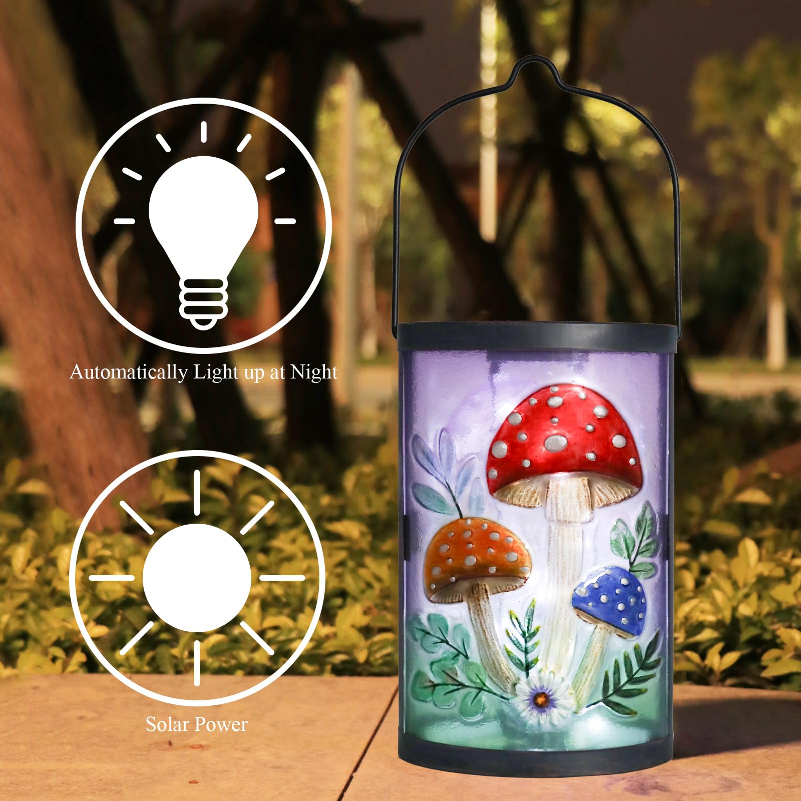 MUMTOP Hanging Solar Lantern - Waterproof Glass Tabletop Decorative Lamp for Outdoor Patio Garden - Multicolor, Model 6540A