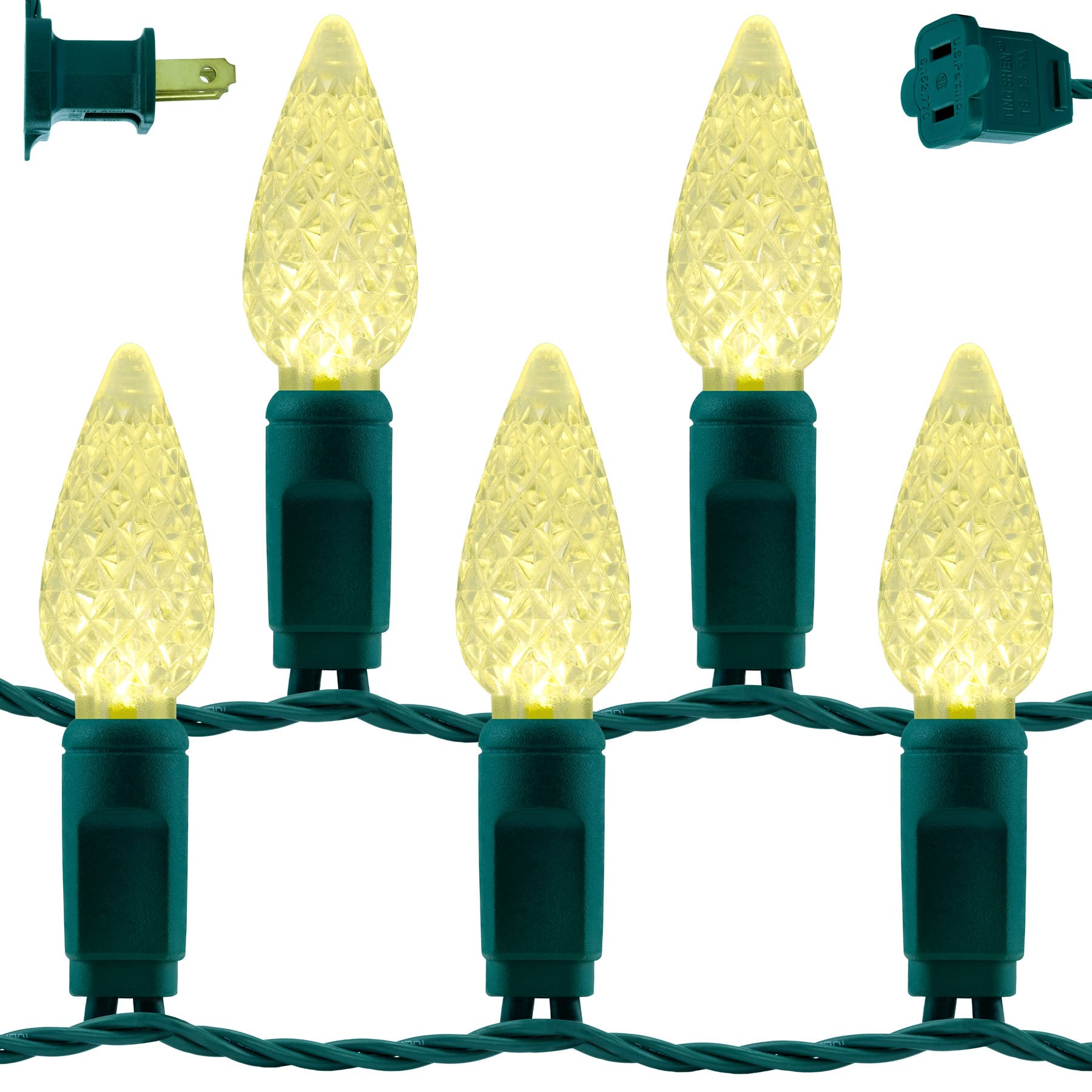 YULETIME Warm White C6 Strawberry LED Christmas Lights, 33 ft 100 Count 4'' Spacing One-Piece High Waterproof UL Certified Strin