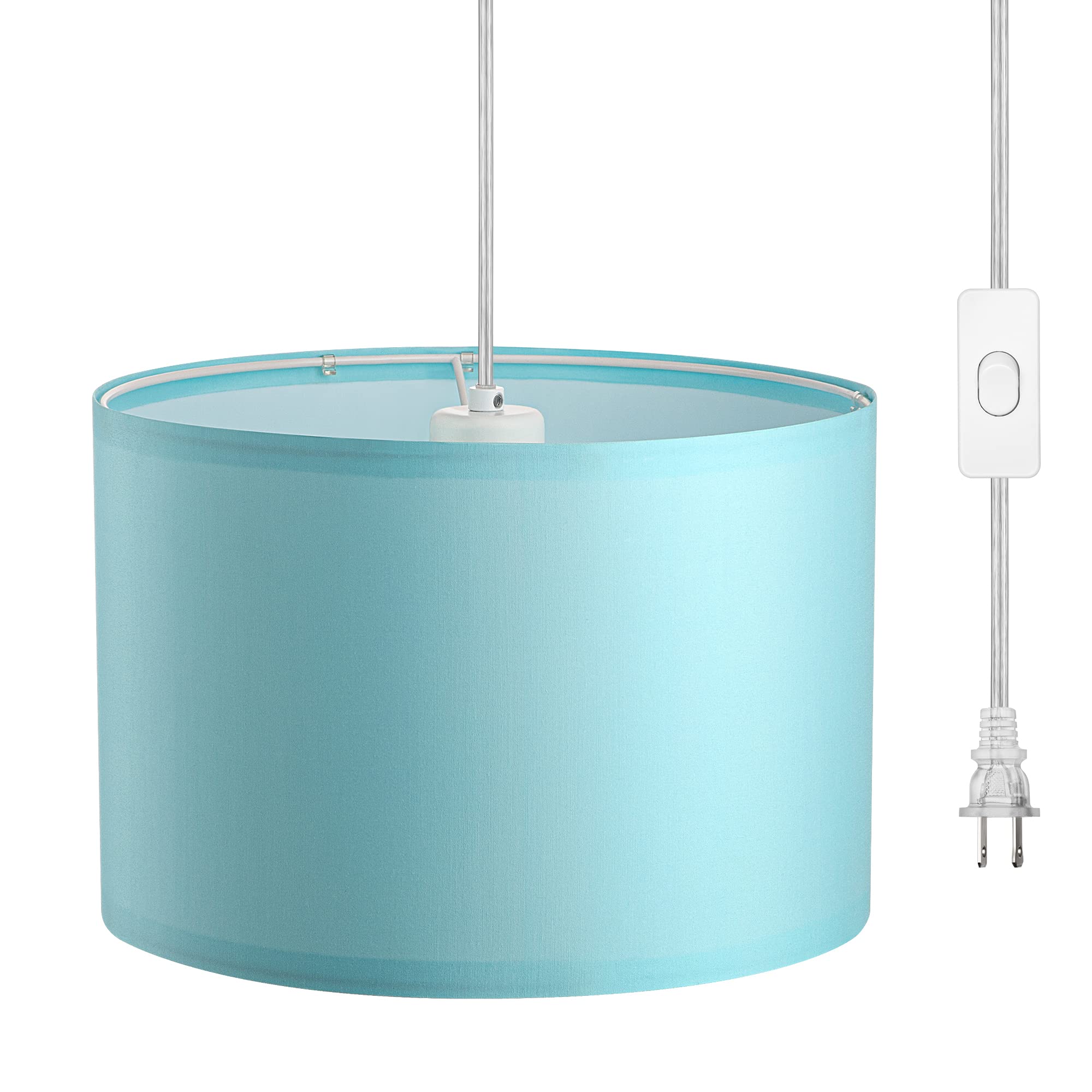DEWENWILS Plug in Pendant Light, Hanging Light with 15Ft Clear Cord, On/Off Switch, with Blue Lampshade, Hanging Light Fixture f