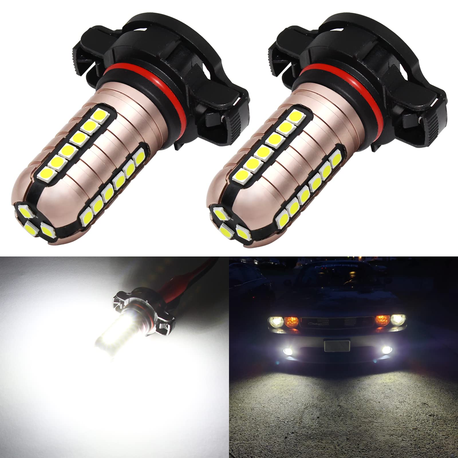 Phinlion Psx24W Led Fog Light Bulbs, 3000 Lumens Super Bright 3030 Chipsets 2504 12276 12V Led Bulb Replacement For Foglights Or