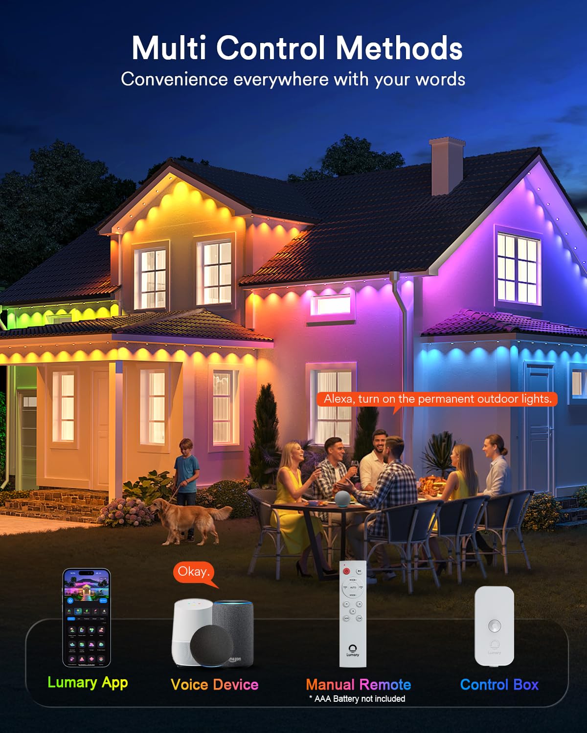 Lumary Smart Permanent Outdoor Lights 2 With Remote & Slide-Base  150Ft With 90 Rgbaicw Leds 5400Lm For Daily & Accent Lighting  110+ Scene For Halloween Christmas Decor  Work With Alexa Google  White