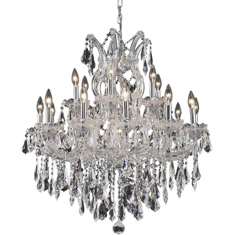 Elegant Lighting 2801D30C/RC 19-Light Crystal Chandelier, Chrome Finish, 30inD x 28inH, Three-Tier, Clear Crystals