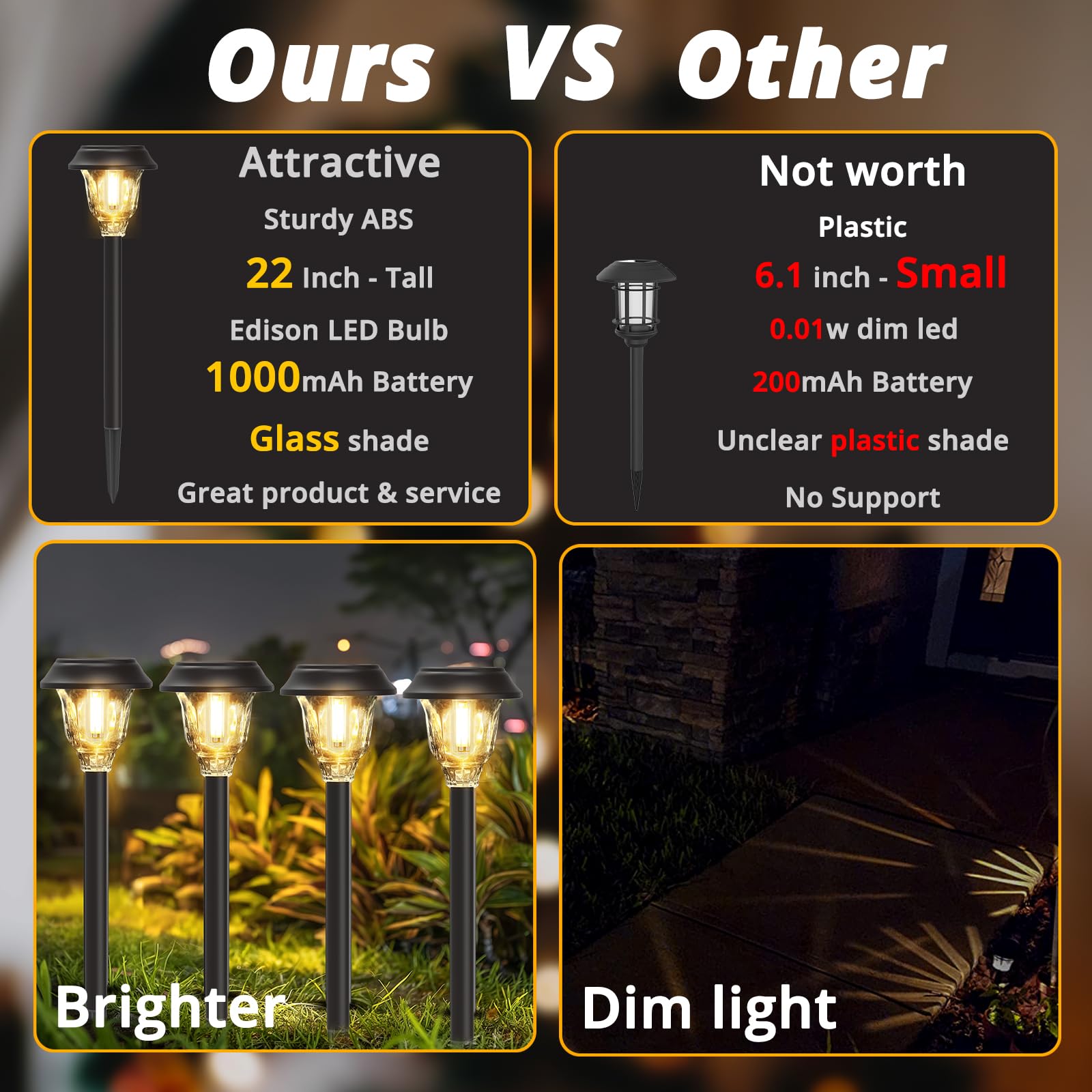 Doeslag Solar Lights Outdoor Waterproof, 6 Pack Metal Glass Solar Pathway Lights Outdoor, Bright Led Outdoor Solar Lights For Ya