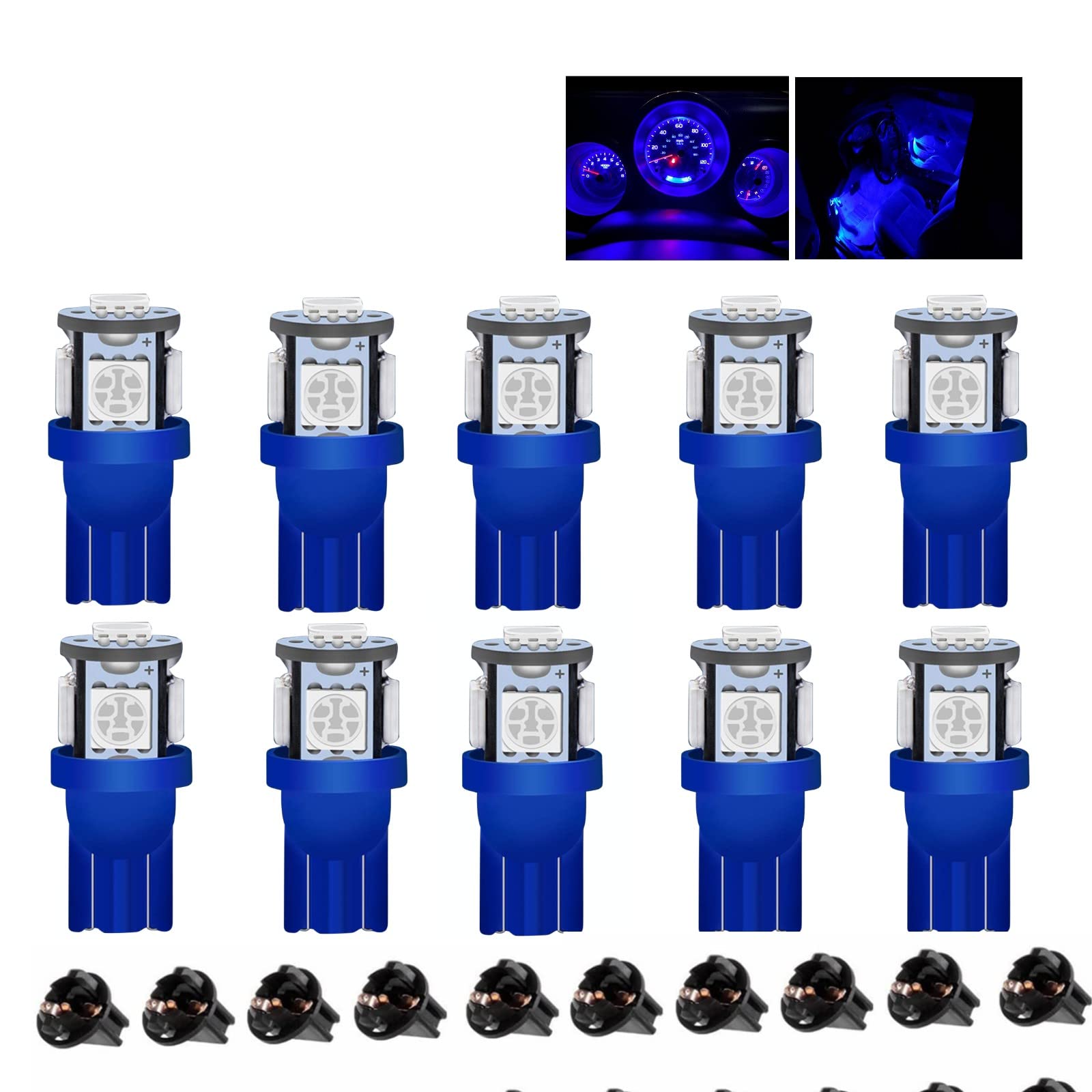 CUSMME 10Pack T10 194 168 LED Light Bulb PC194 PC195 PC160 PC161 PC168 Instrument Panel Gauge Cluster Dashboard Automotive Light Bulb Bright Blue