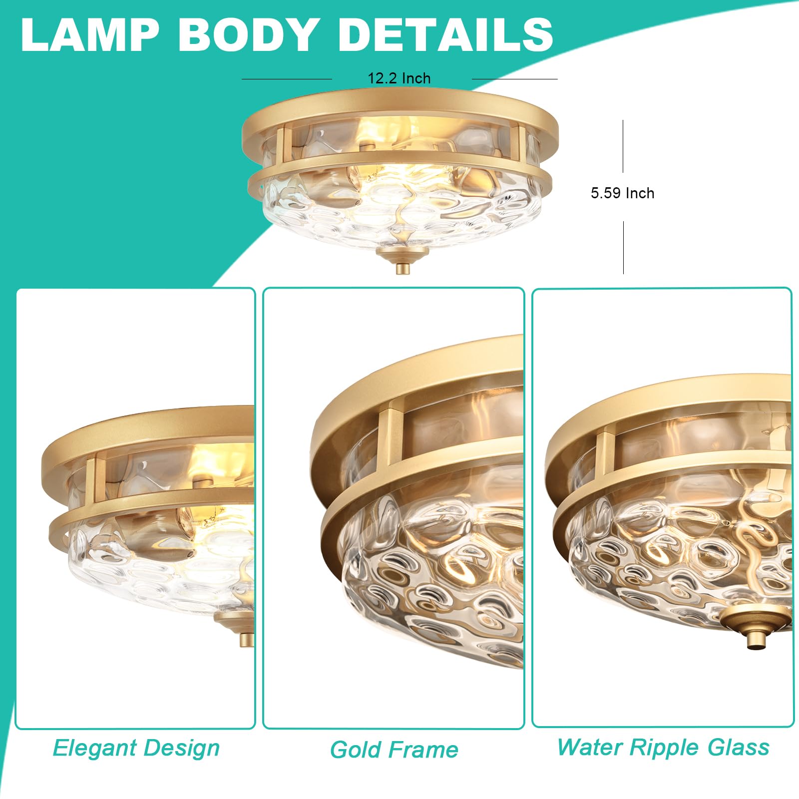 Edwarmlux Flush Mount Ceiling Lights  2-Light Farmhouse Close To Ceiling Light  Industrial Ceiling Lighting Fixture For Kitchen Hallway Bedroom Living Room Stairways Porch (Gold)