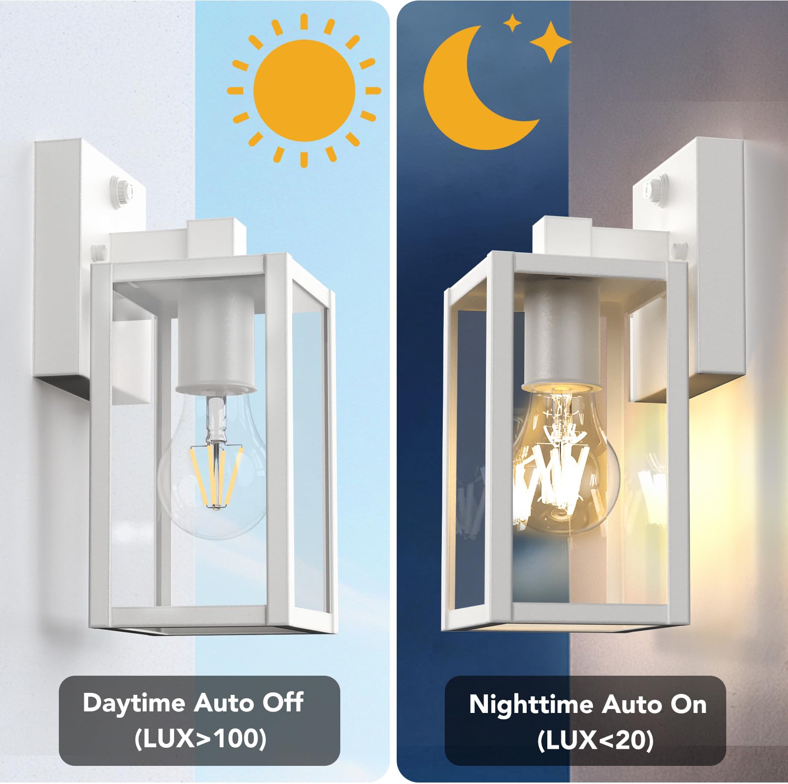 PARTPHONER Dusk to Dawn Outdoor Light Fixtures, 2-Pack Waterproof Wall Lanterns, Metal, 9.65 in, White, Model WTWL181AB2