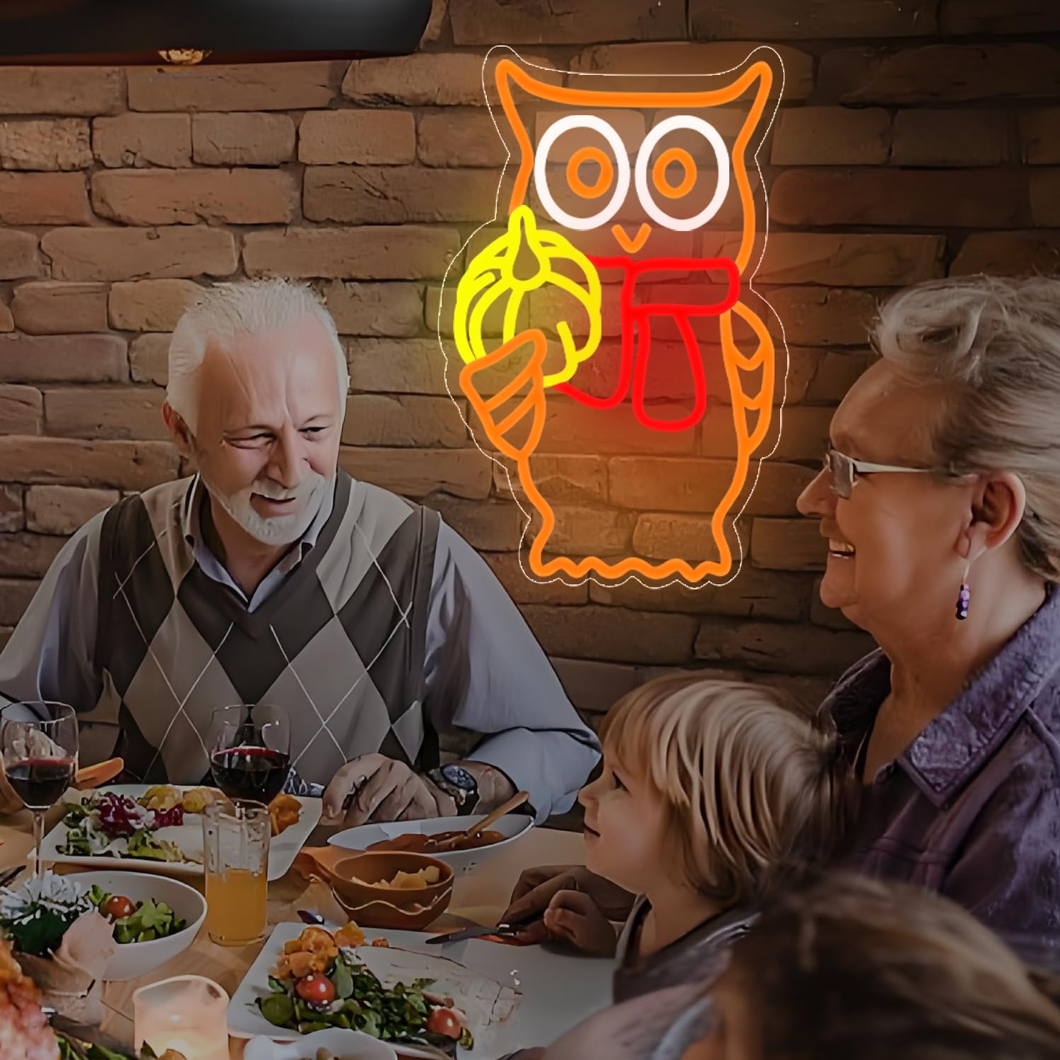 Owl Pumpkin Neon Sign Dimmable Thanksgiving Led Neon Signs For Wall Decor Fall Neon Light Up Sign For Thanksgiving Kitchen Bedroom Living Room Christmas Party Present