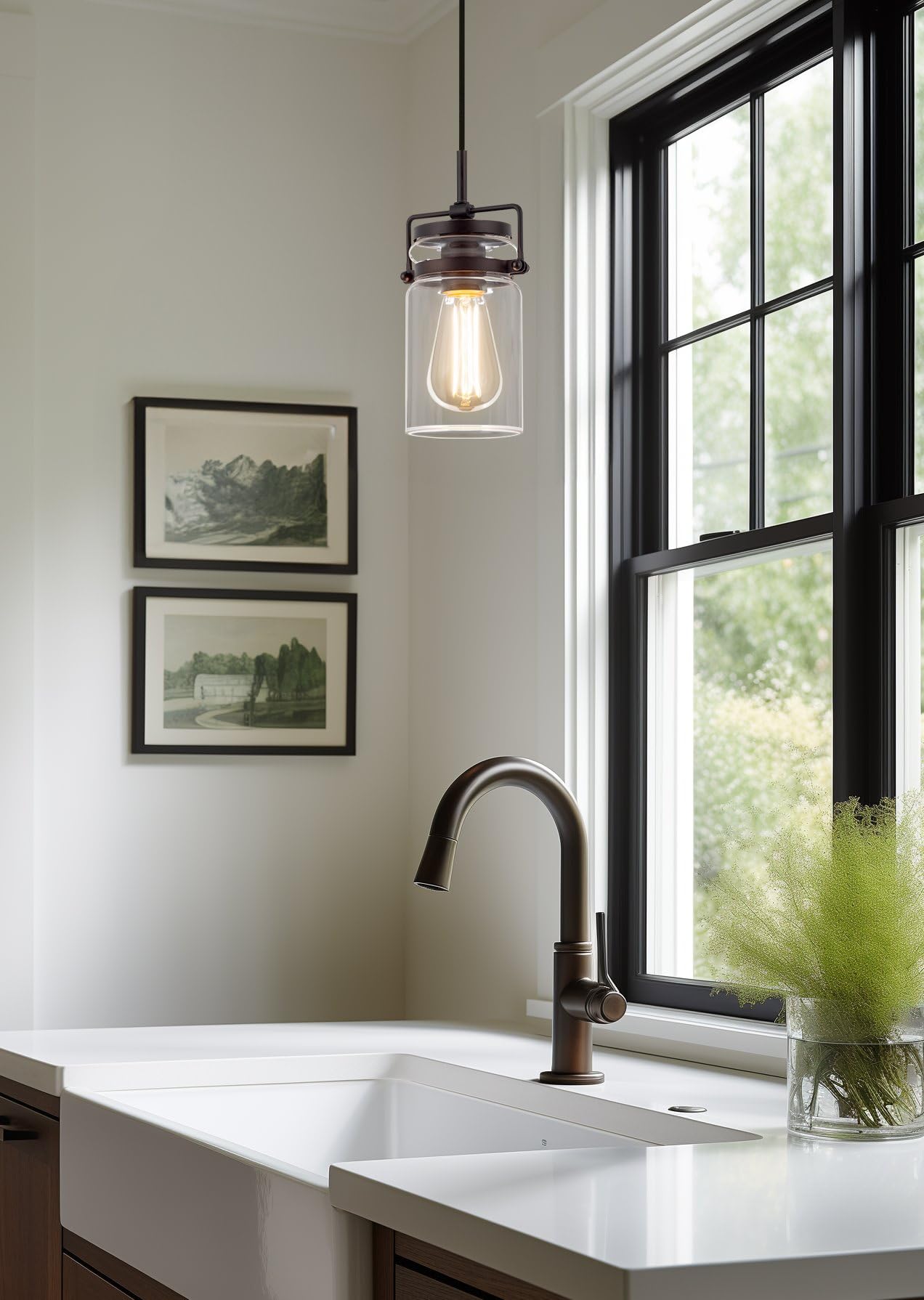 Kira Home Wyer Pendant Light, 8in Modern Industrial, Oil Rubbed Bronze, Dimmable, Mini Clear Glass Shade, Model RV-CP1124279-OB