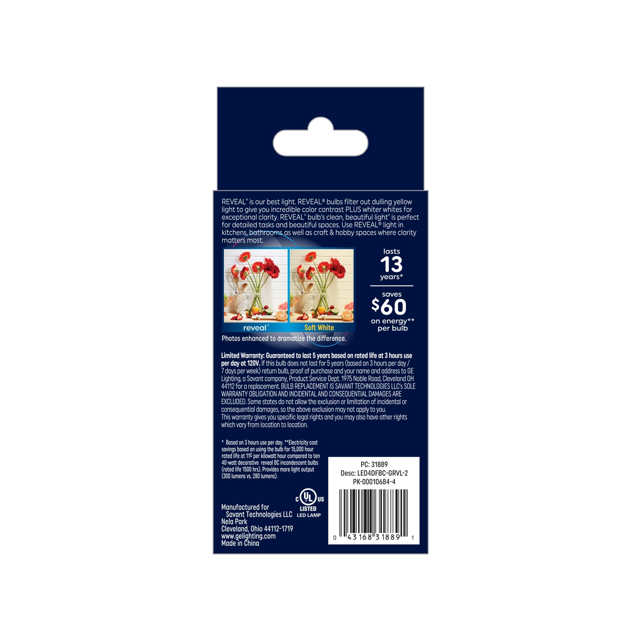 Ge Reveal Led Light Bulbs, Candle Lights, 60 Watts, Clear Decorative B11 Bulbs, Small Base (8 Pack)