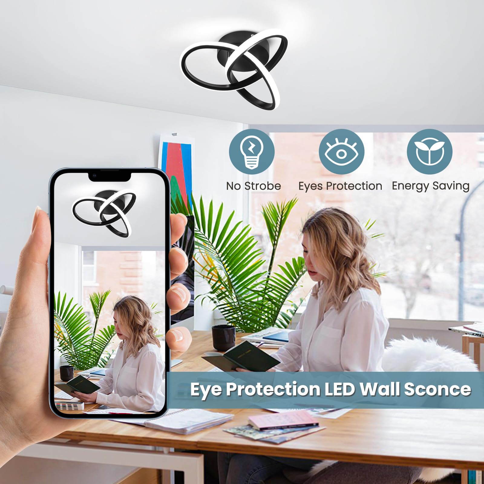 Caneoe Black Modern Ceiling Light Fixtures 6000K Semi Flush Mount Ceiling Lights Hallway Light Fixtures, Acrylic Ceiling Lamp Fo