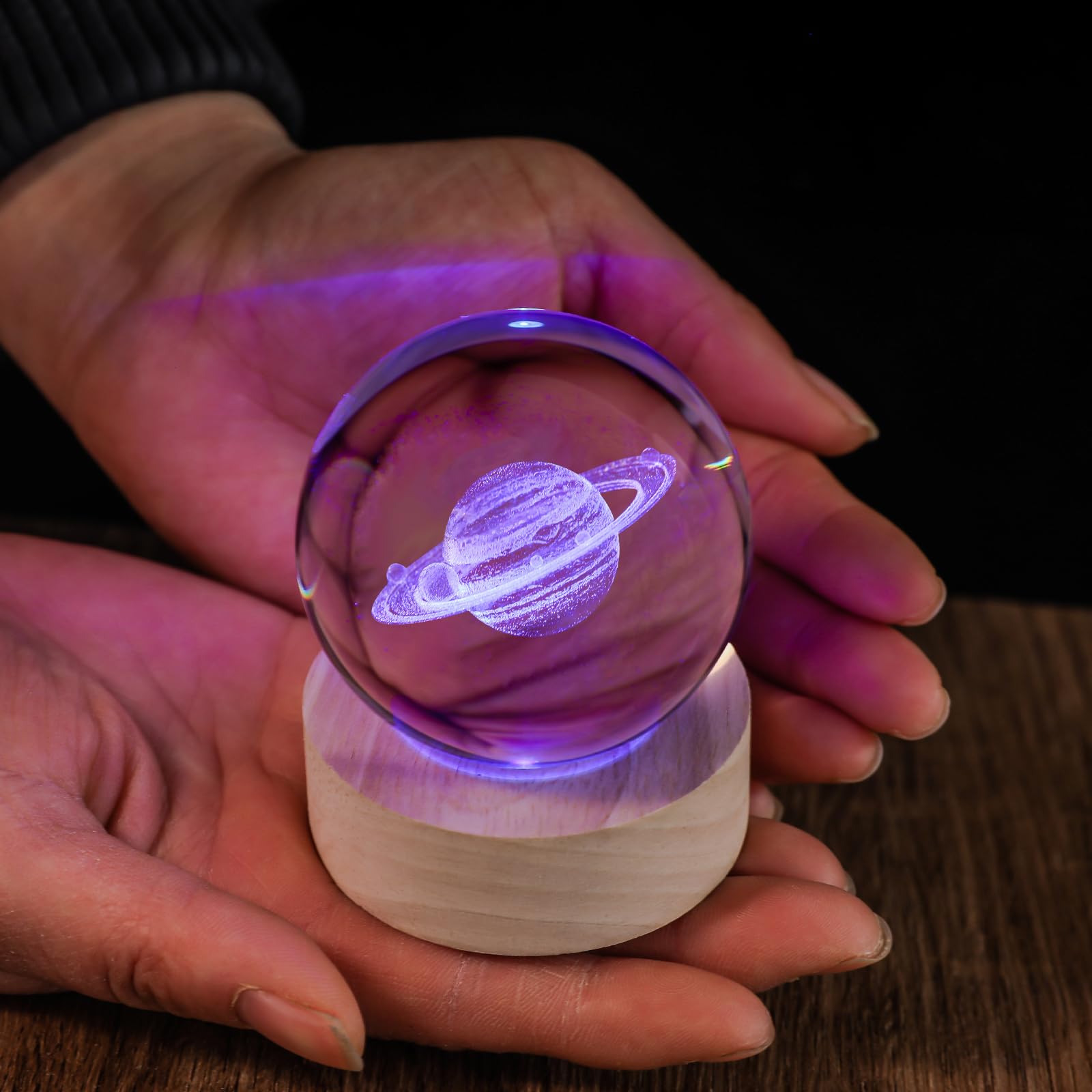 Qianruna 3D Saturn 60Mm Crystal Ball Astronomy Universe Gifts 3D Saturn  ts Model Science Space Themed Physics Gifts Night Light Lamp For Kids Men Him Dad Science Teacher
