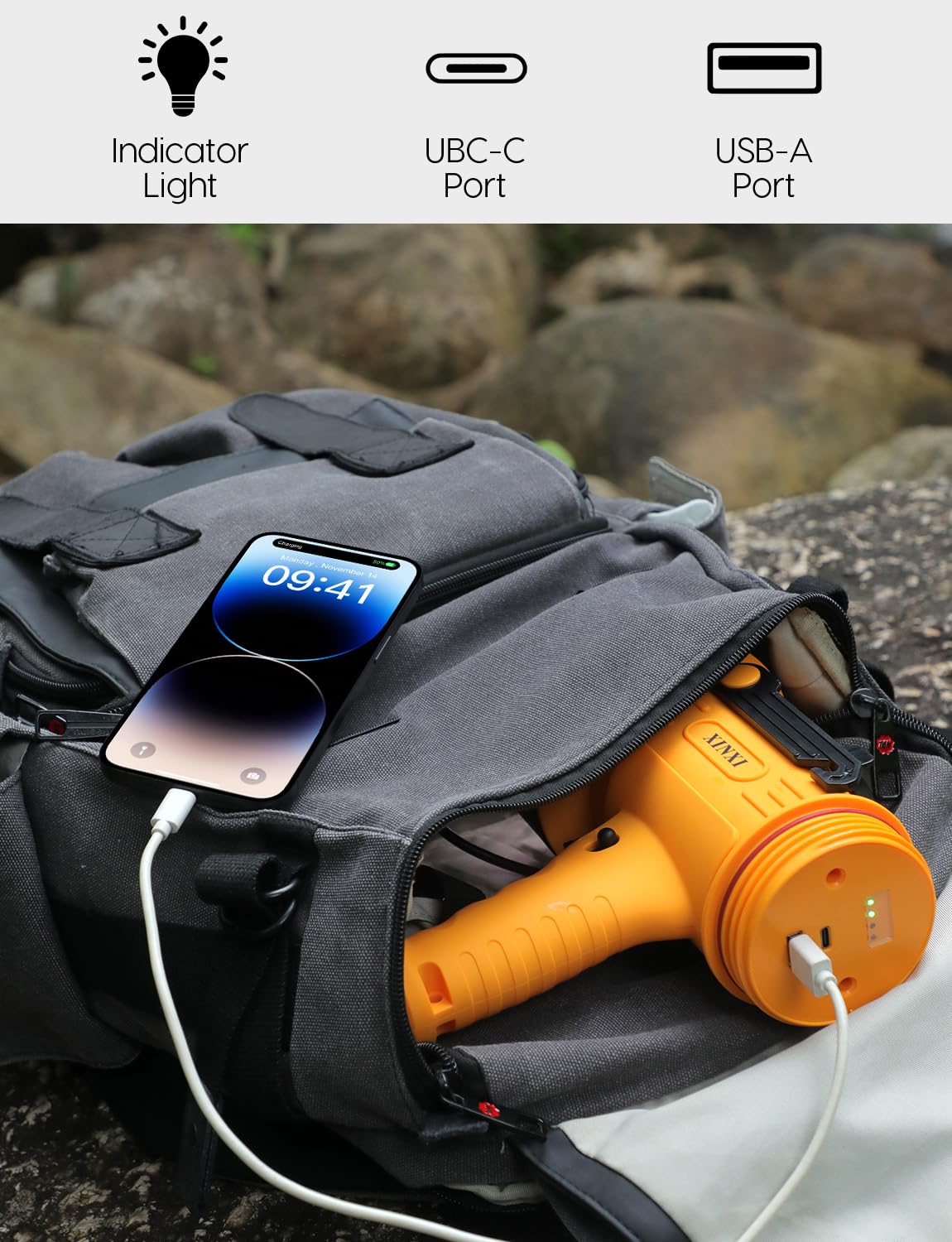 XINXI Rechargeable Spotlight with 1000000 Lumens, 6 Light Modes, USB Charger, IP67 Waterproof, Yellow, Model X-011Y