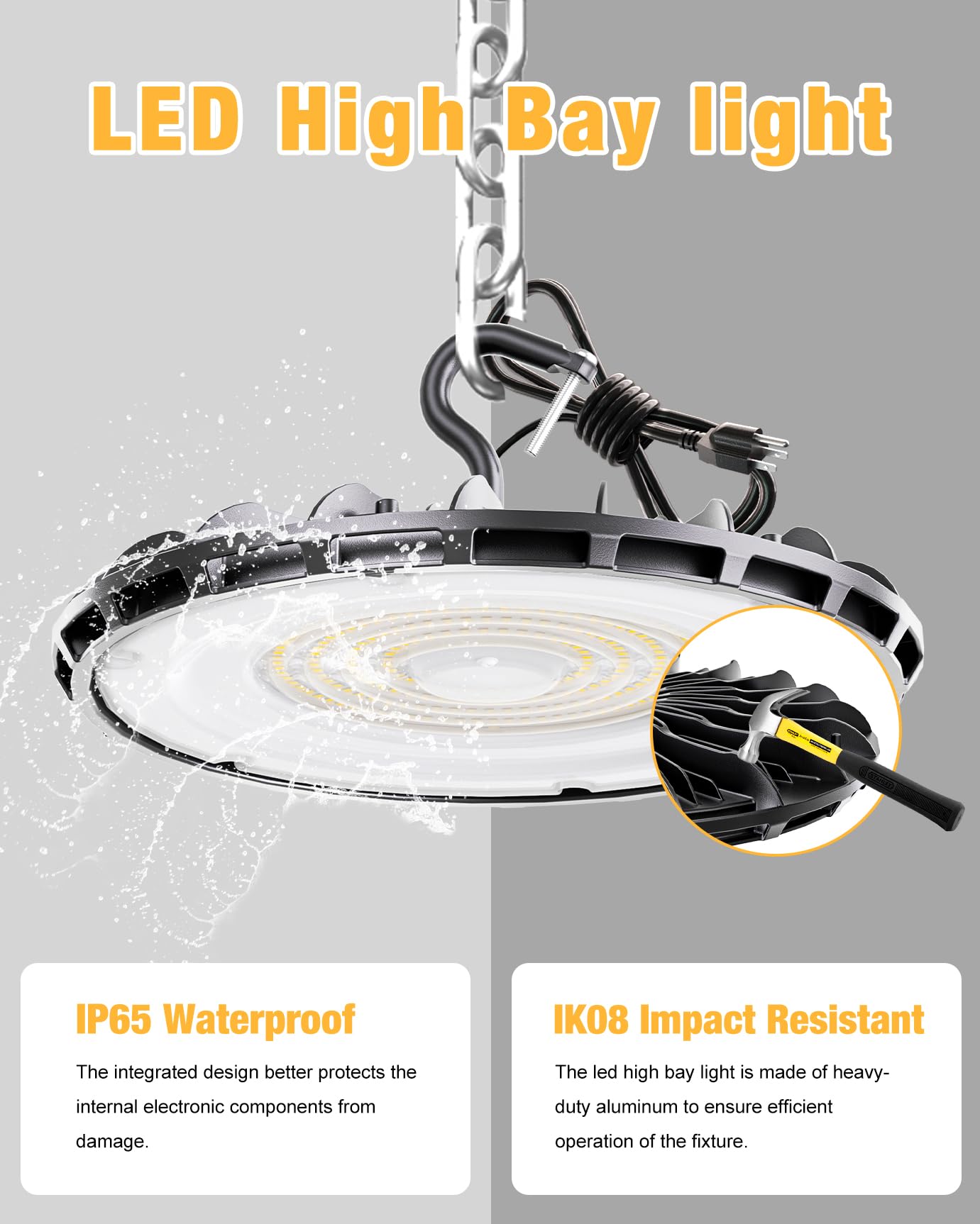 JC-LGL 150W UFO LED High Bay Light - 10 Pack, 5000K, Waterproof, UL Listed, Black, Aluminum for Warehouse and Shop