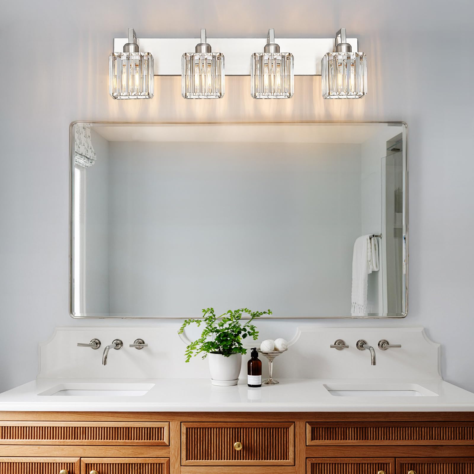 FDPBY Bathroom Vanity Light 4-Light Crystal Wall Fixture Brushed Nickel Model 003